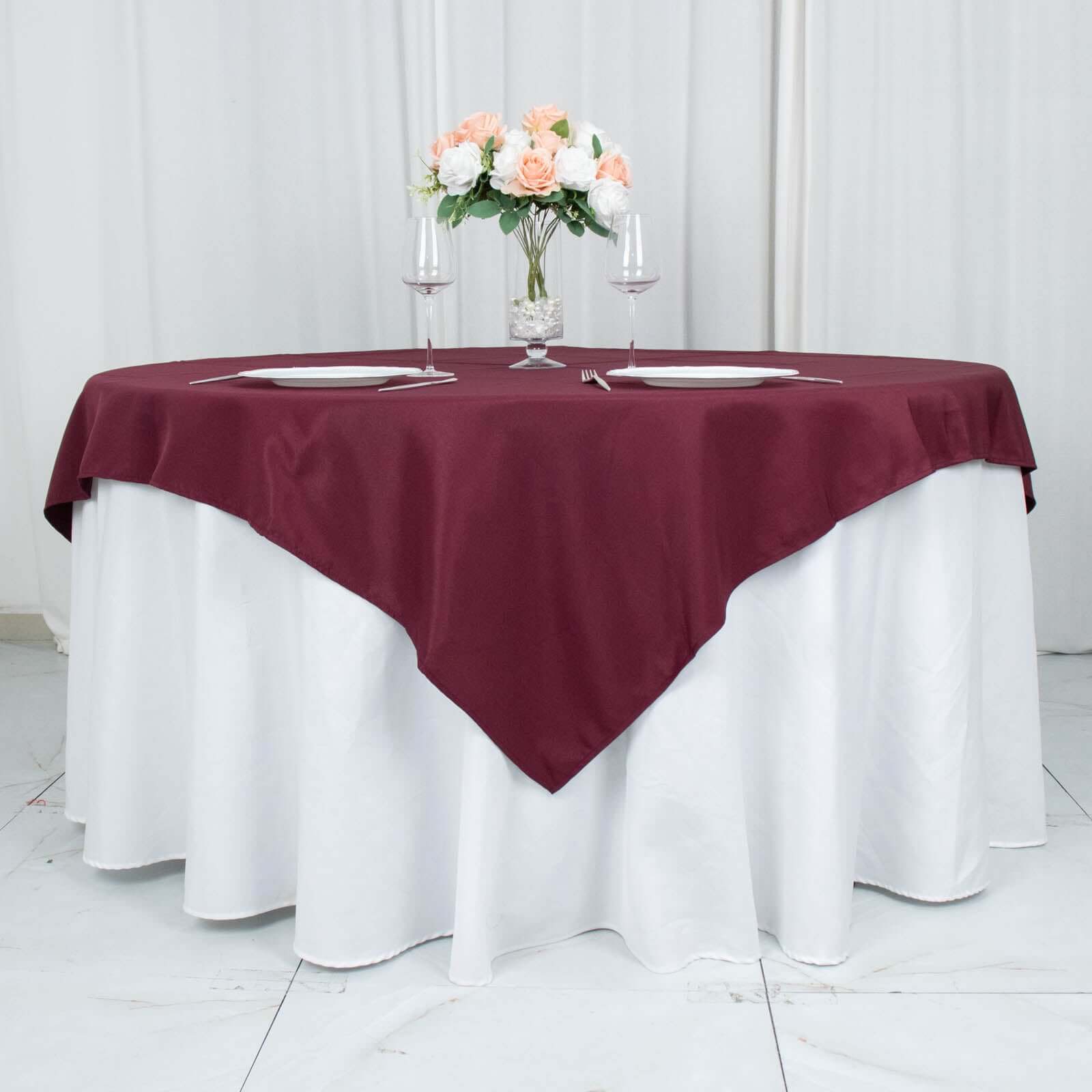 Premium Polyester 70x70 Table Overlay Square Tablecloth Burgundy 220GSM Wrinkle-Resistant Table Cover