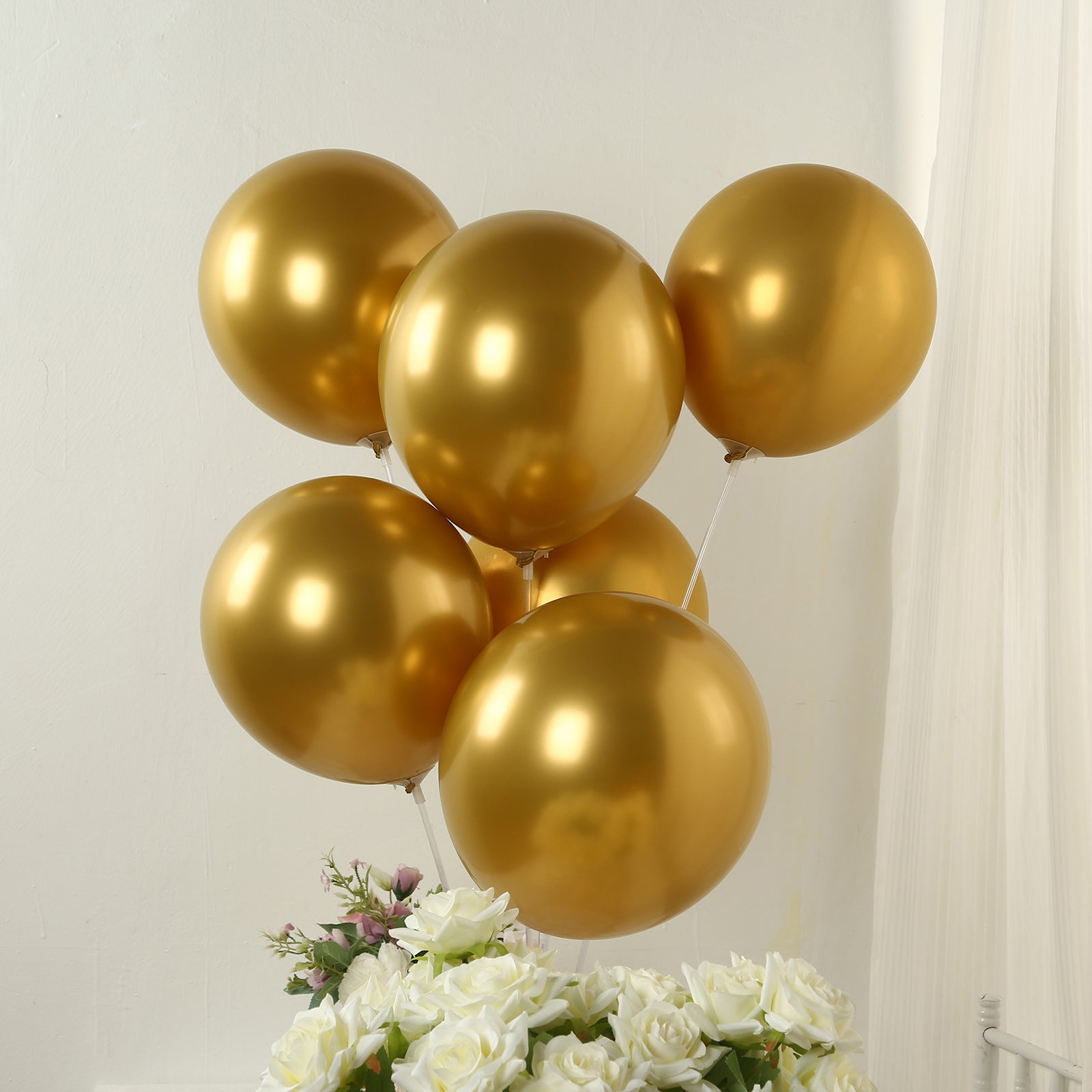 50 Pack Chrome Gold Biodegradable Latex Balloons 12, Thick Eco Friendly Metallic Party Balloons