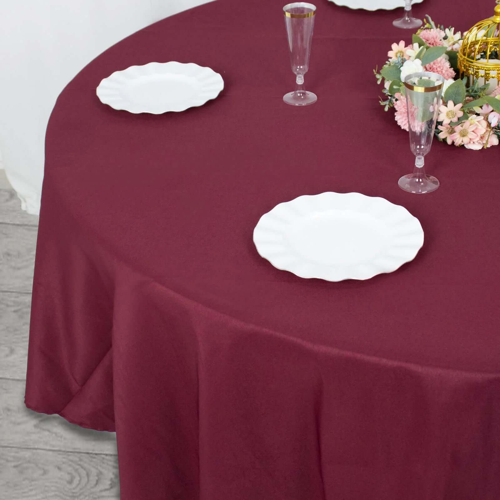 Premium Polyester 90 Round Tablecloth Burgundy - Stain and Wrinkle-Resistant Design with 220GSM Thickness Table Cover