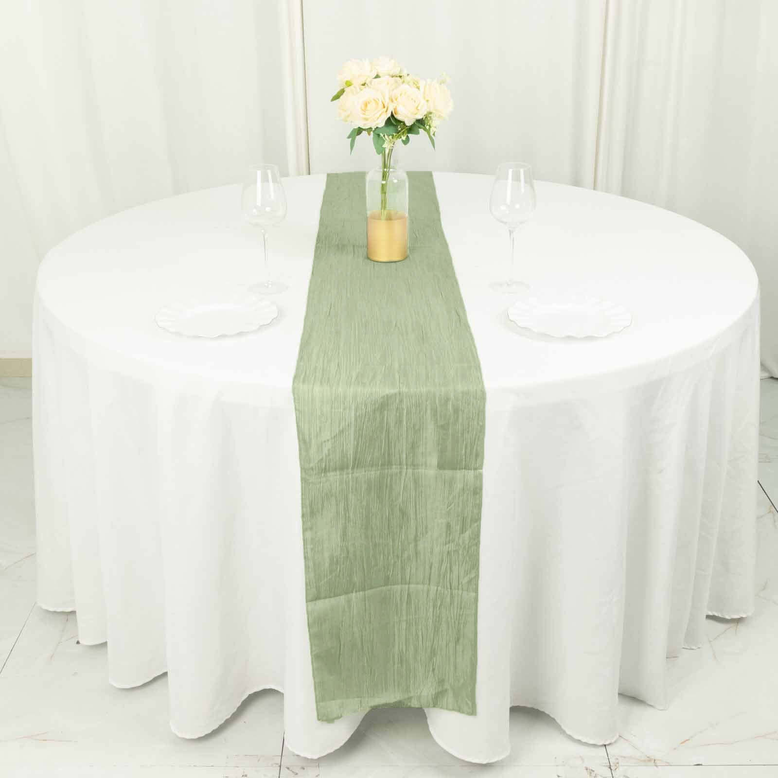 Taffeta 12x108 Table Runner Sage Green - Accordion Crinkle Design