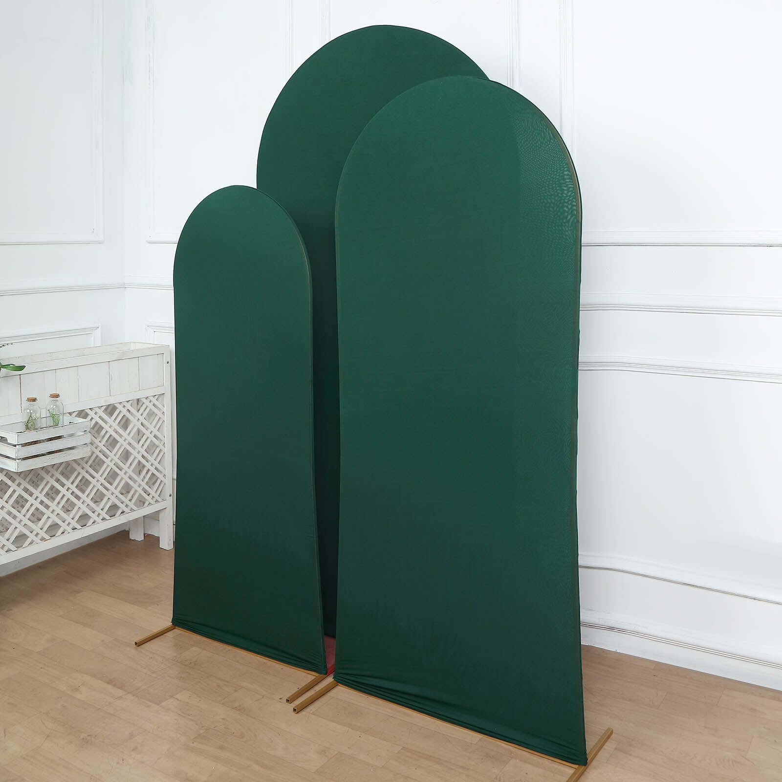 Set of 3 Matte Hunter Emerald Green Spandex Fitted Chiara Backdrop Stand Cover For Round Top Wedding Arch - 5ft, 6ft, 7ft