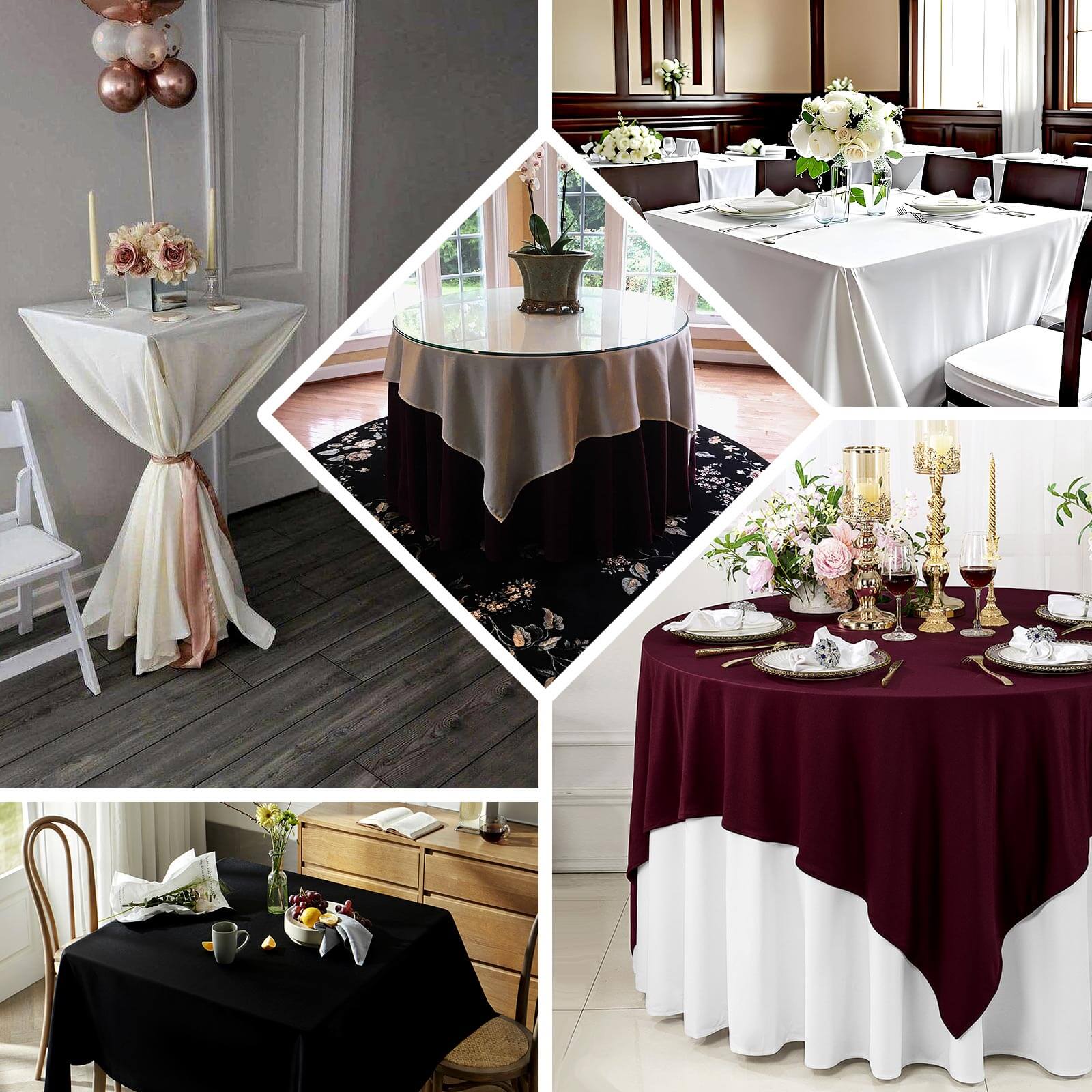 Premium Scuba 70x70 Table Overlay Square Tablecloth Shimmer Pearl White - Wrinkle Free & Stain Resistant Table Cover for Weddings and Parties