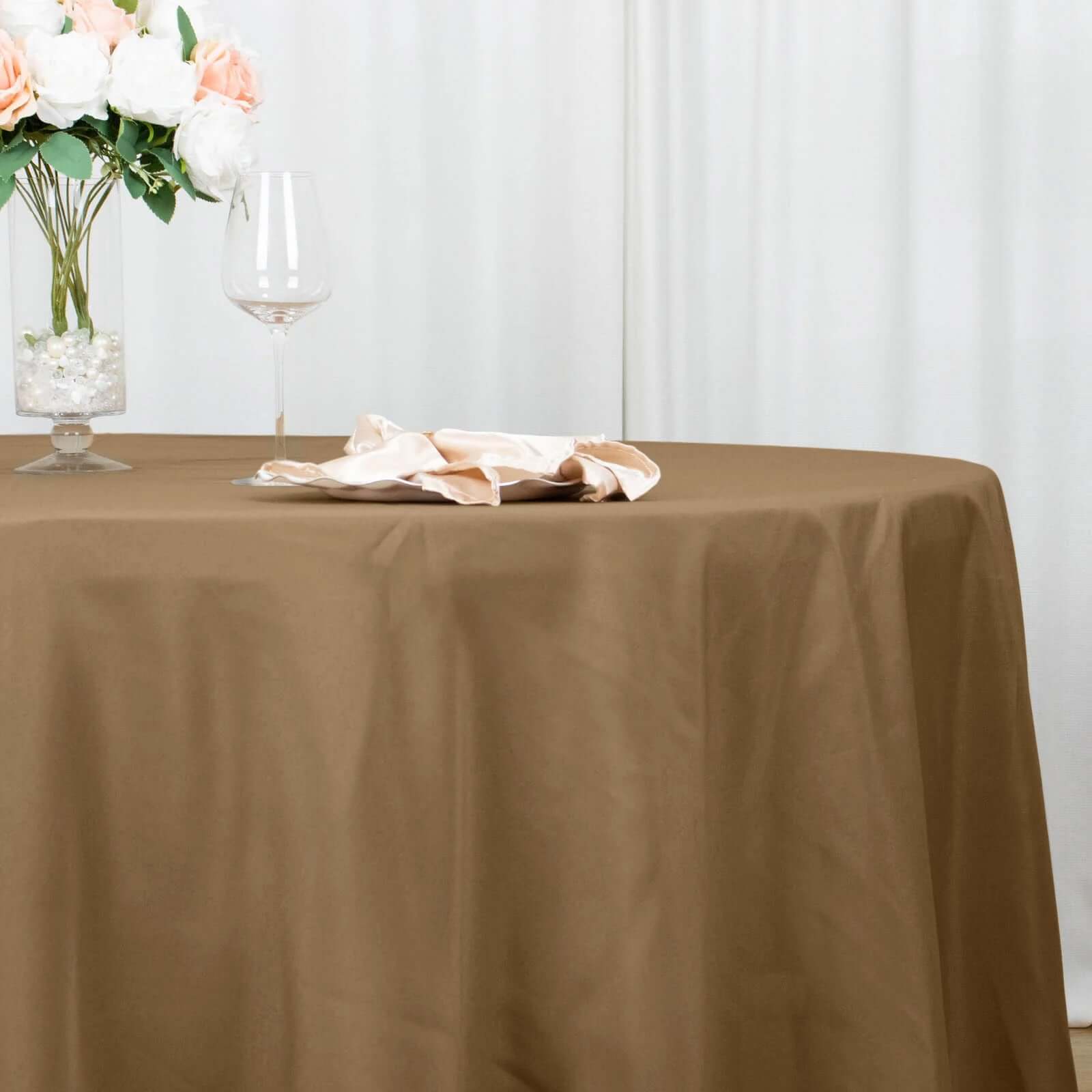 Polyester 108 Round Tablecloth Taupe - Wrinkle-Resistant Table Cover