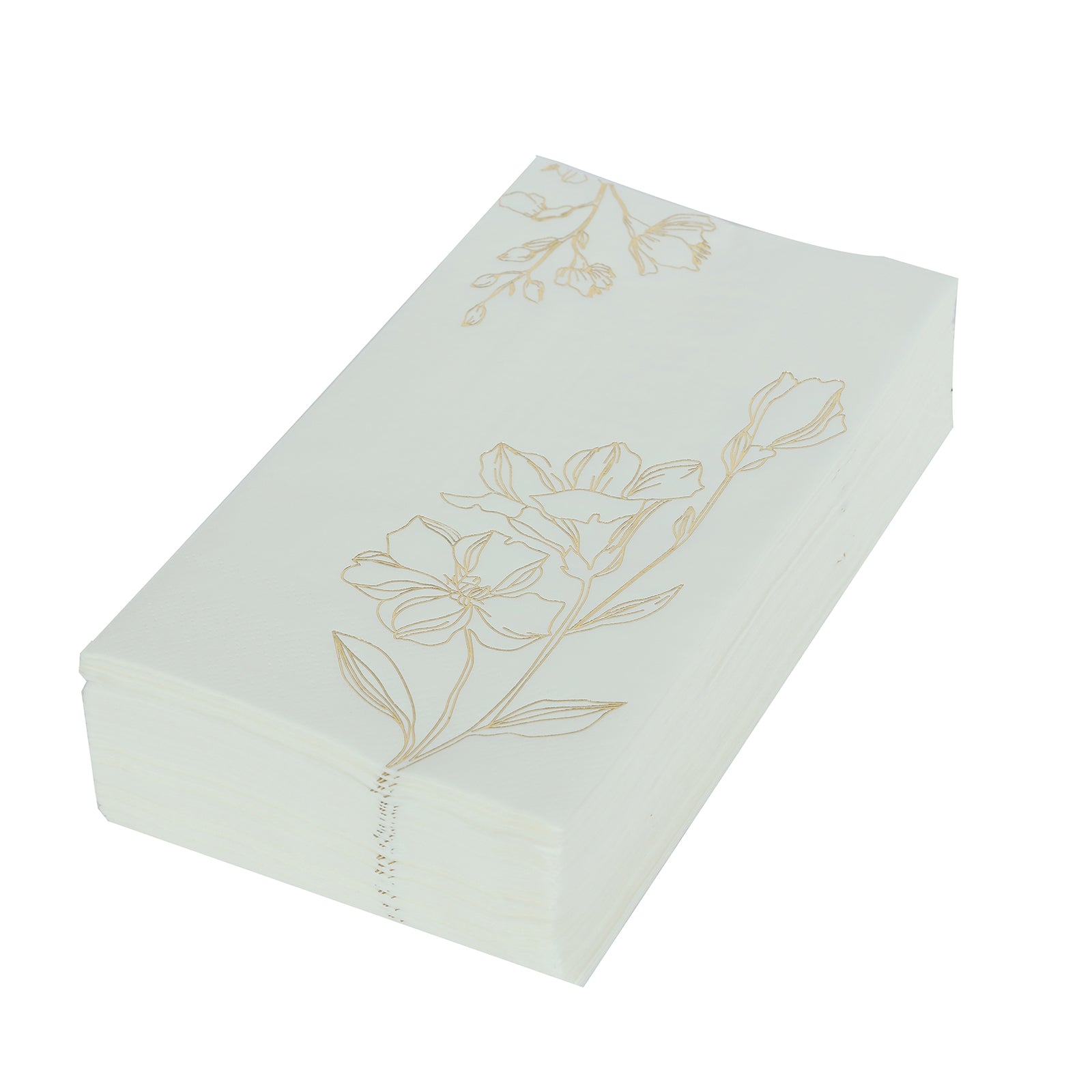 50 Pack White 2-Ply Paper Party Napkins with Gold Lilly Flowers Print, Highly Absorbent Soft Disposable Dinner Napkins