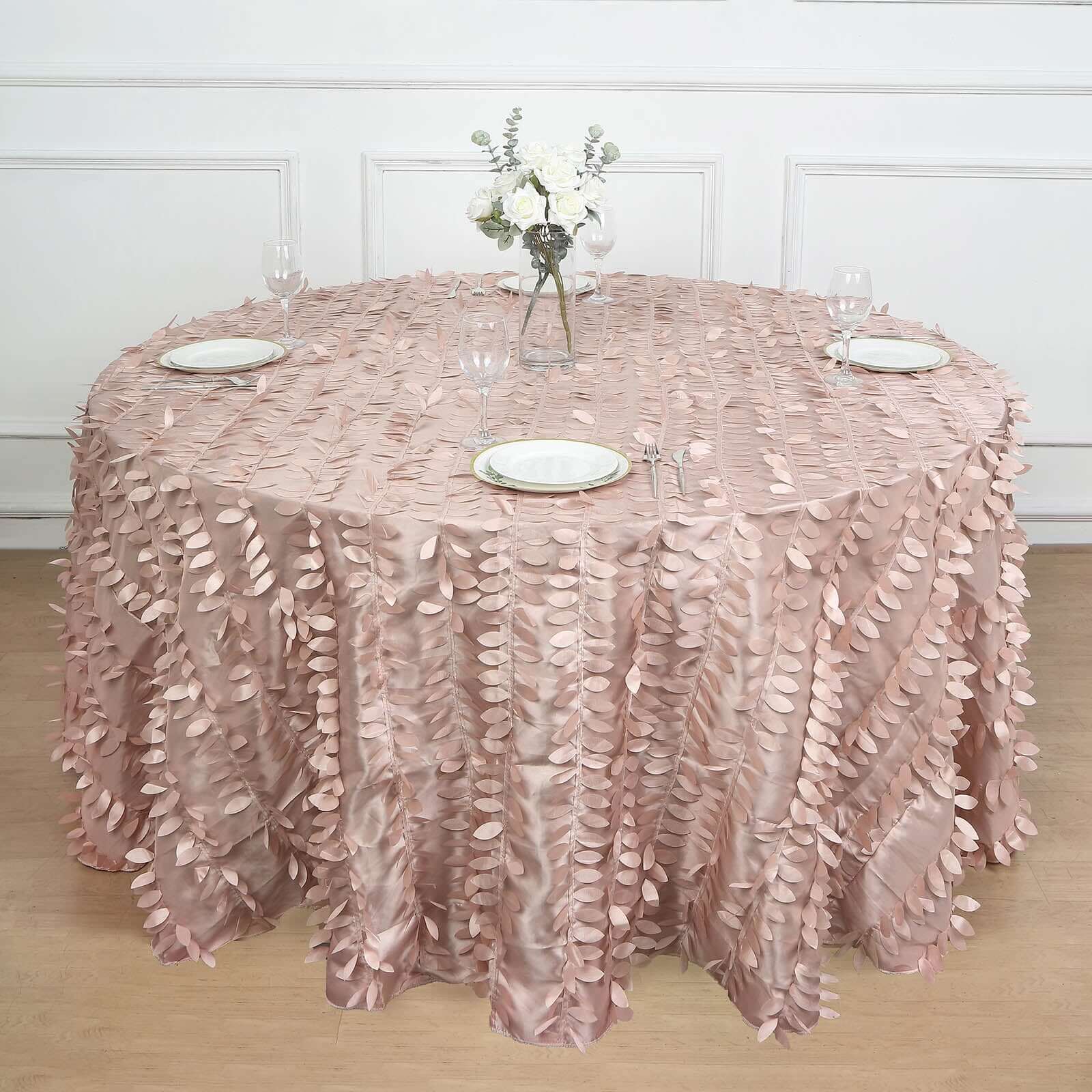 Taffeta 132 Round Tablecloth Dusty Rose | 3D Leaf Petal Design Seamless Table Cover