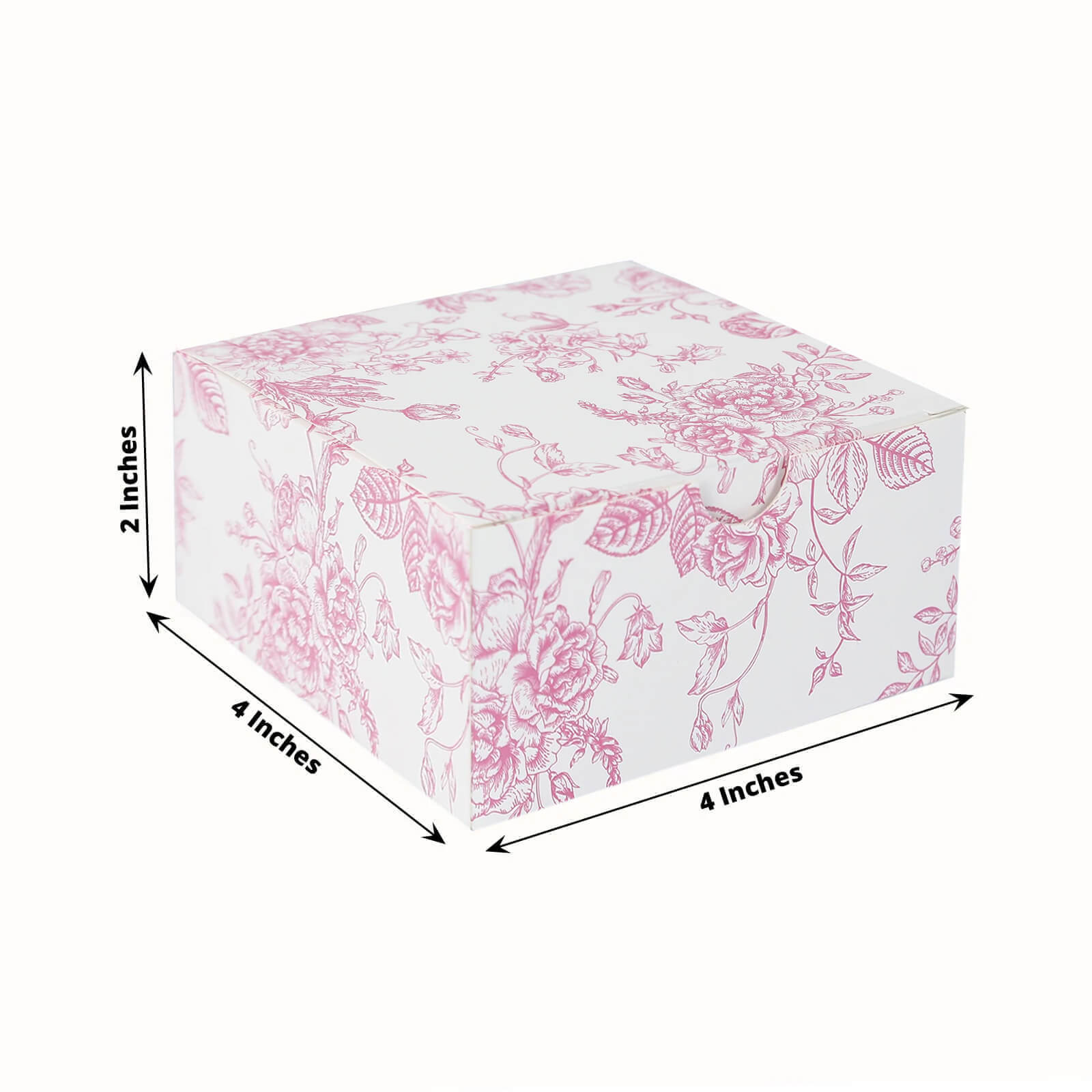 25 Pack Party Favors Boxes in French Toile Pattern, Matte Pink and White Candy Gift Boxes - Cardstock Paper - 4x4x2