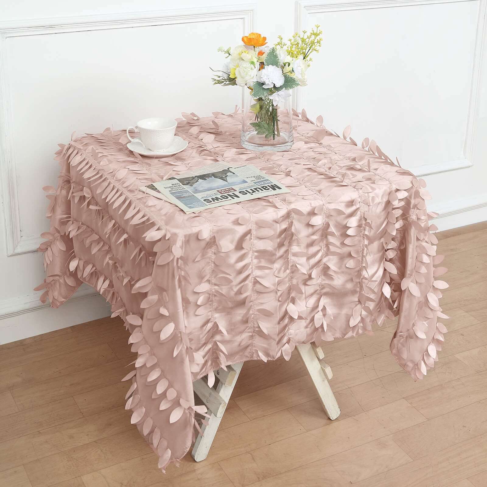 Taffeta 54x54 Square Tablecloth Dusty Rose 3D Leaf Petal Table Cover