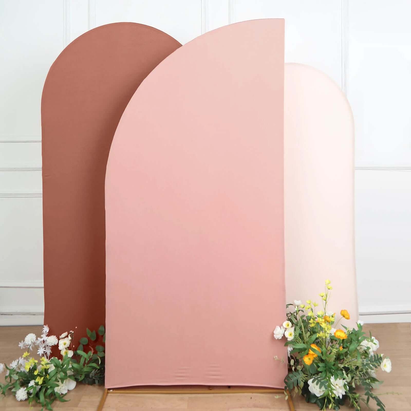 7ft Matte Dusty Rose Spandex Half Moon Chiara Backdrop Stand Cover, Custom Fitted Wedding Arch Cover