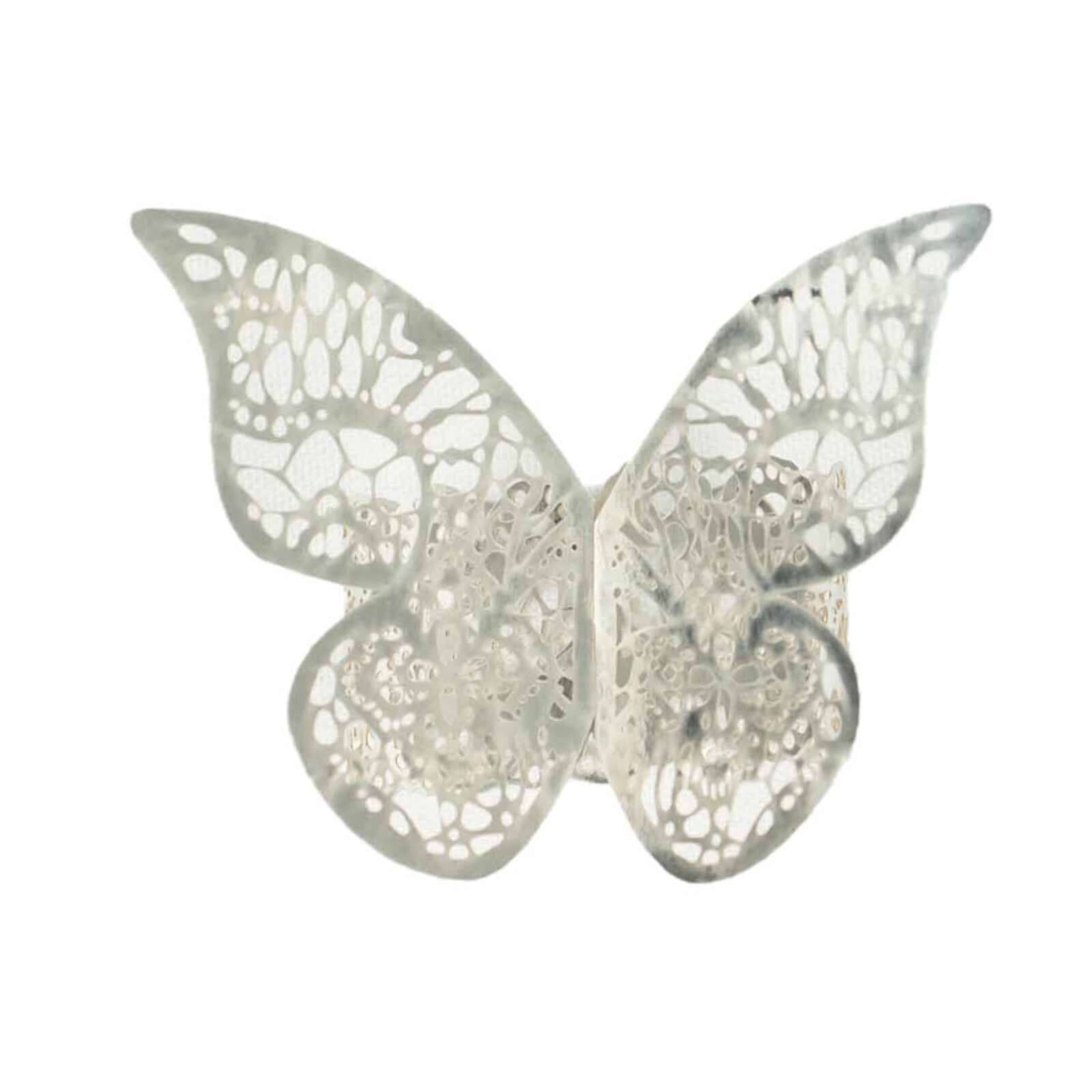 12-Pack Paper Napkin Rings Laser Cut Butterfly Metallic Silver - Decorative Serviette Holders