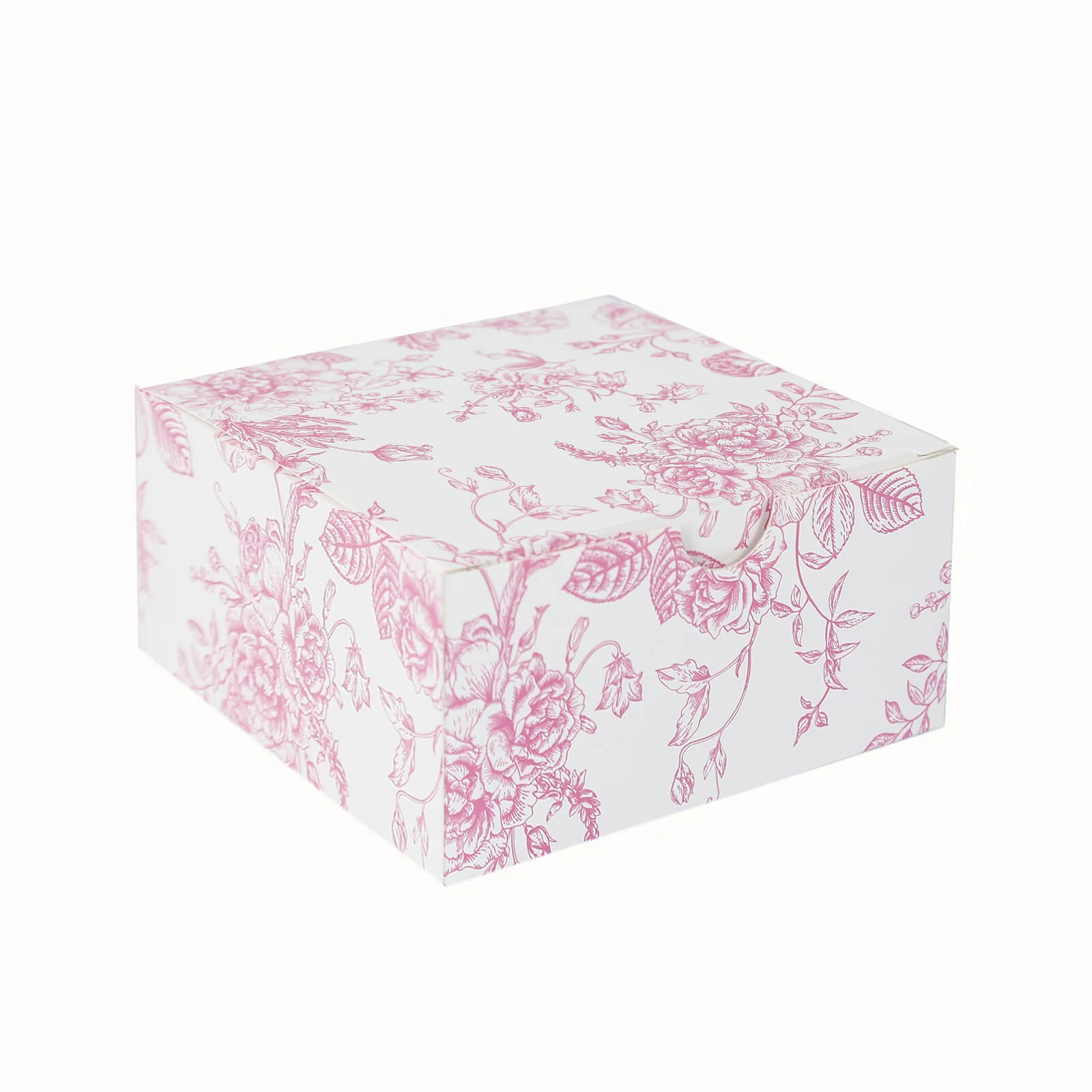 25 Pack Party Favors Boxes in French Toile Pattern, Matte Pink and White Candy Gift Boxes - Cardstock Paper - 4x4x2