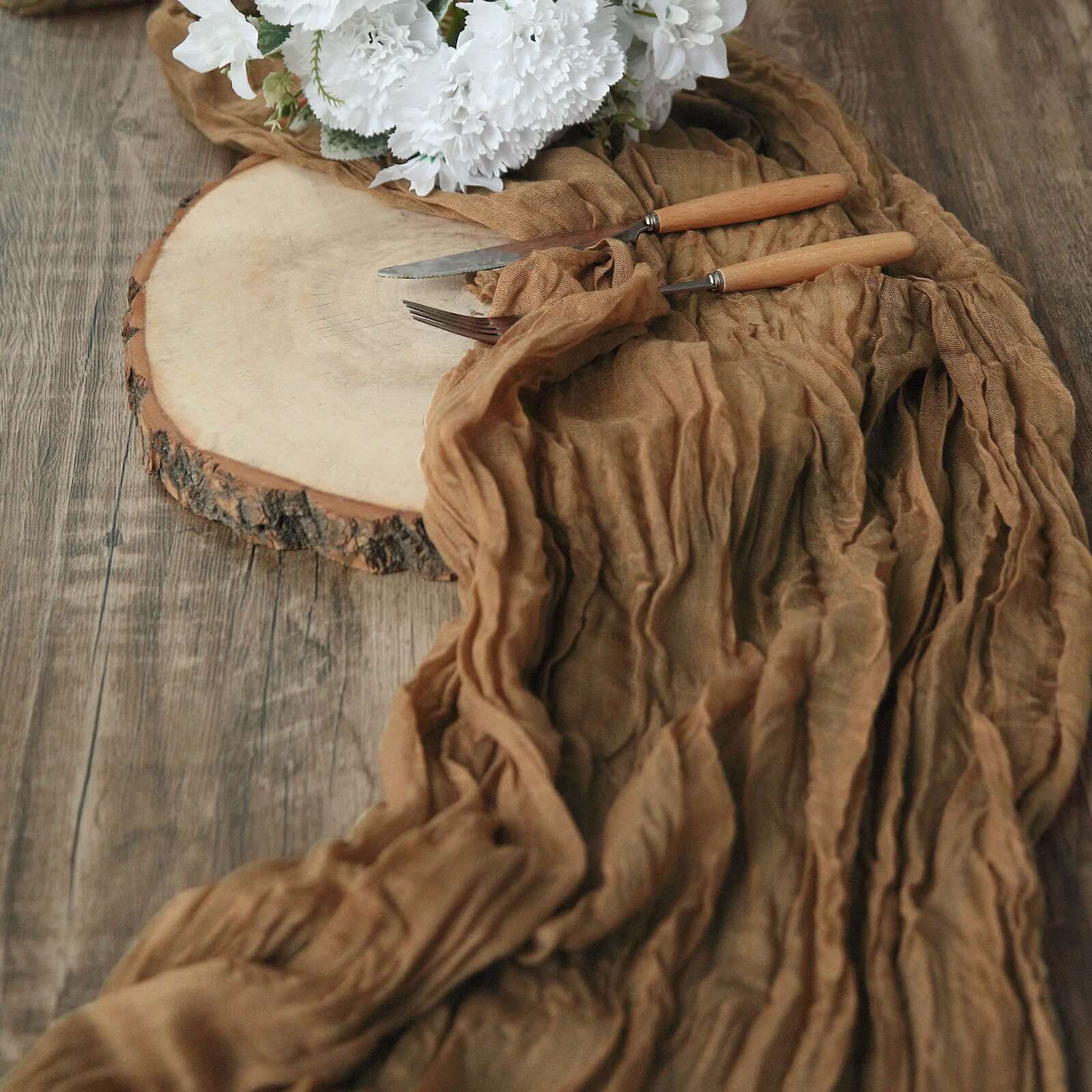 Gauze Cheesecloth 10ft Table Runner Taupe - Rustic Boho Style