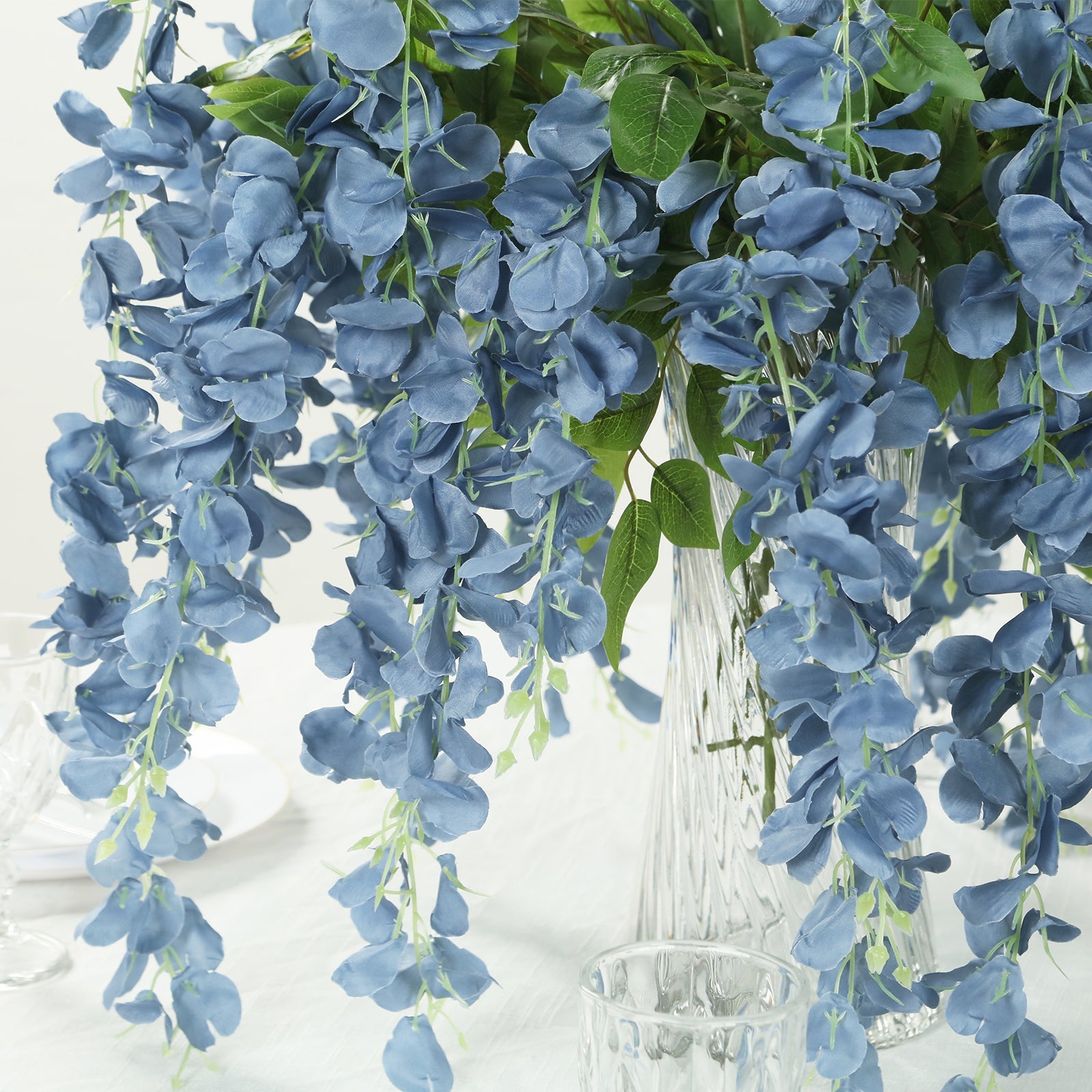 5 Pack 44 Silk Hanging Wisteria Flower Garland Vines in Dusty Blue, Elaborated 3 Full Strands in 1 Bush