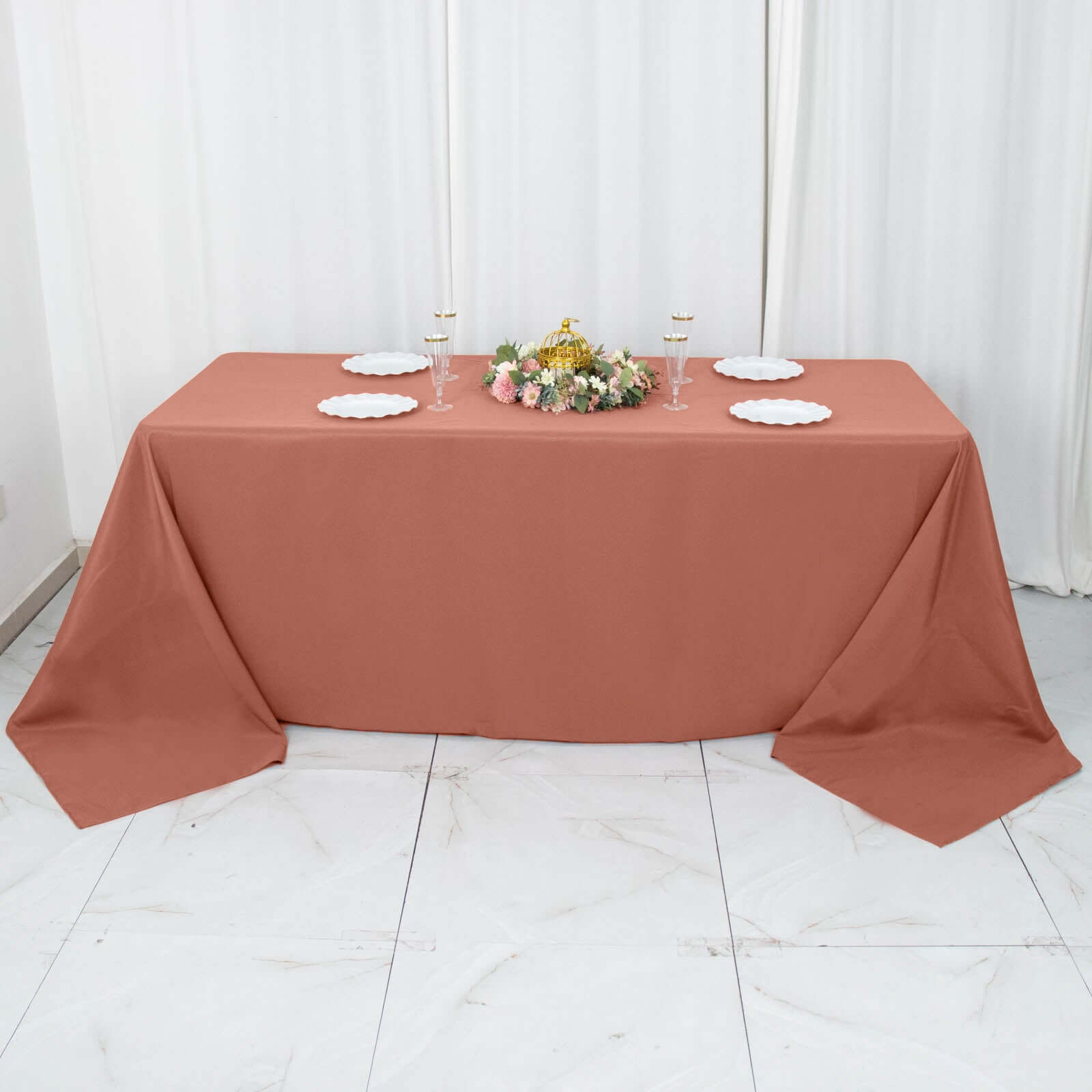 Premium Polyester 90x132 Rectangle Tablecloth Terracotta (Rust) - Seamless 220GSM Stain-Resistant Table Cover