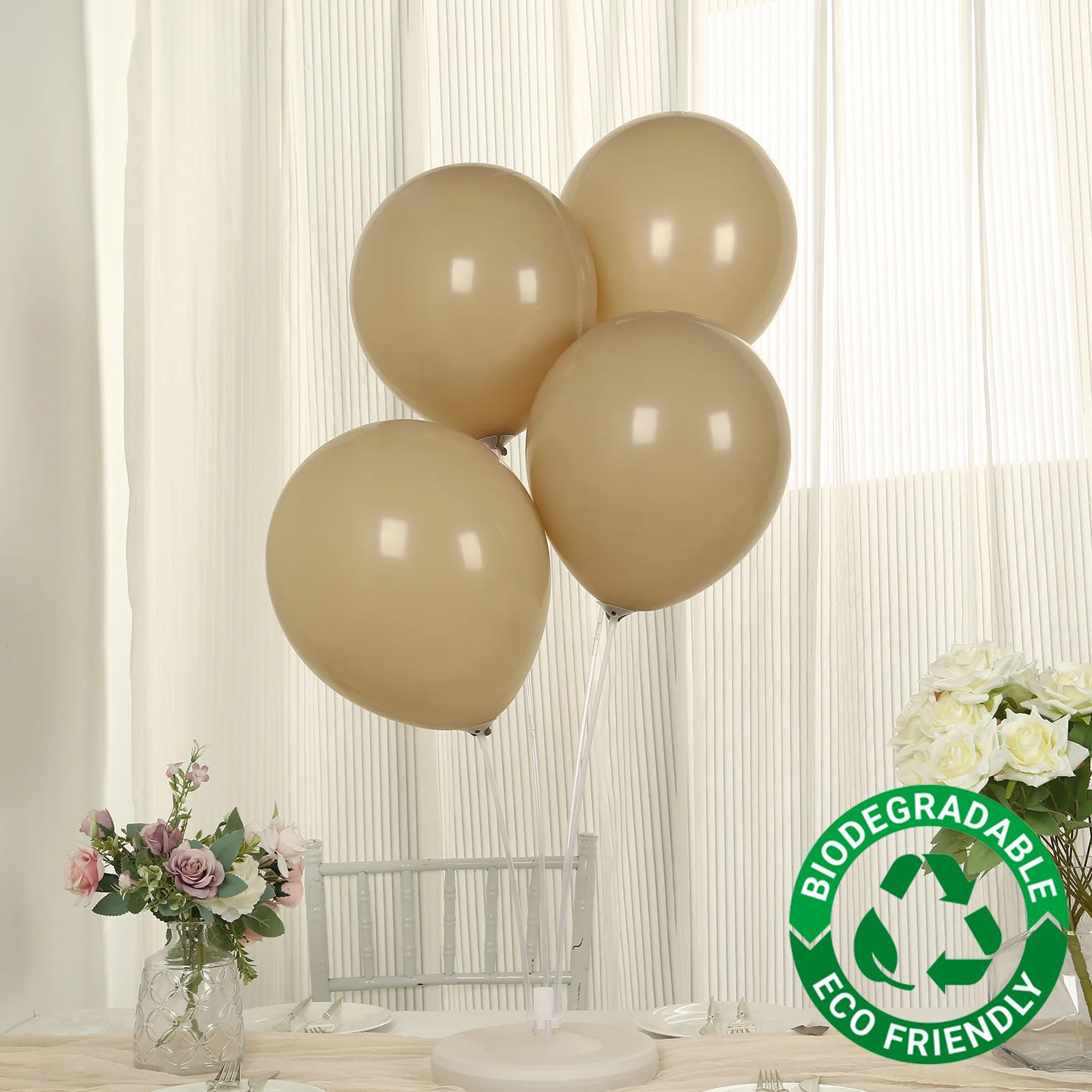 50 Pack Matte Pastel Taupe Biodegradable Balloons 12, Round Eco-friendly Thick Latex Party Balloons