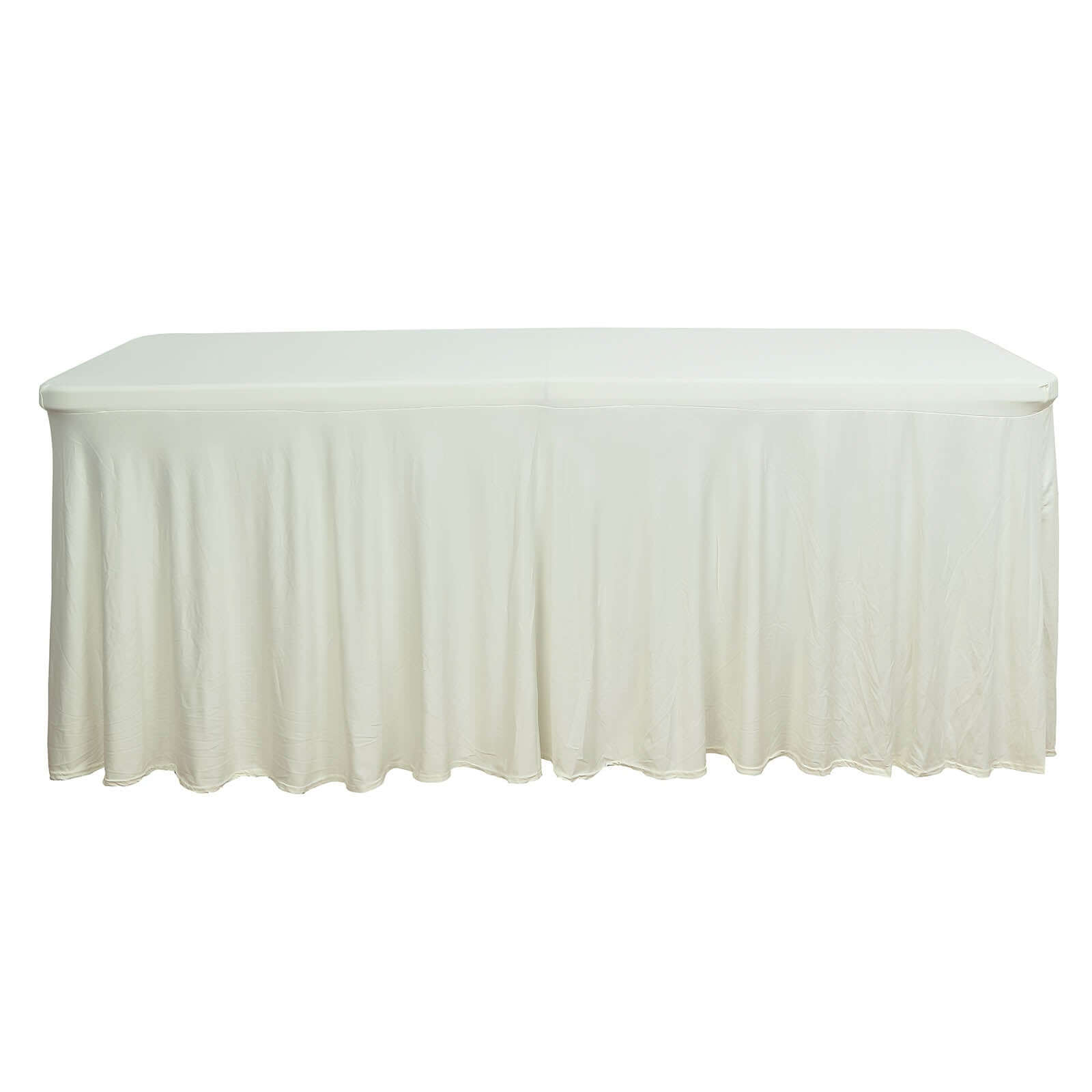 Spandex Rectangle 72x30 Table Skirt Ivory with Wavy Skirt-Like Effect Table Cover