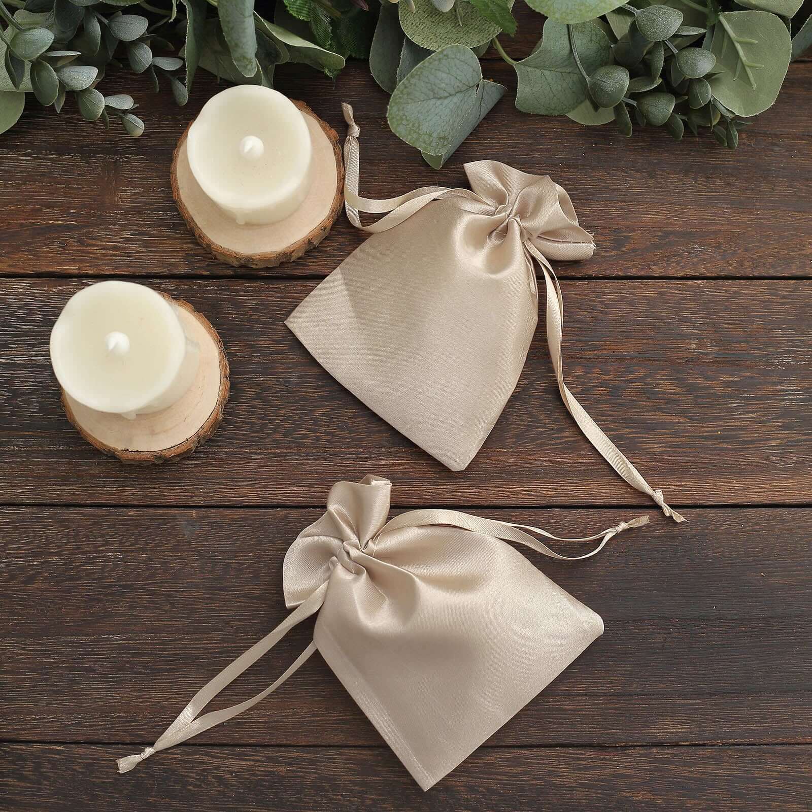 12 Pack 4x6 Beige Satin Drawstring Wedding Party Favor Gift Bags