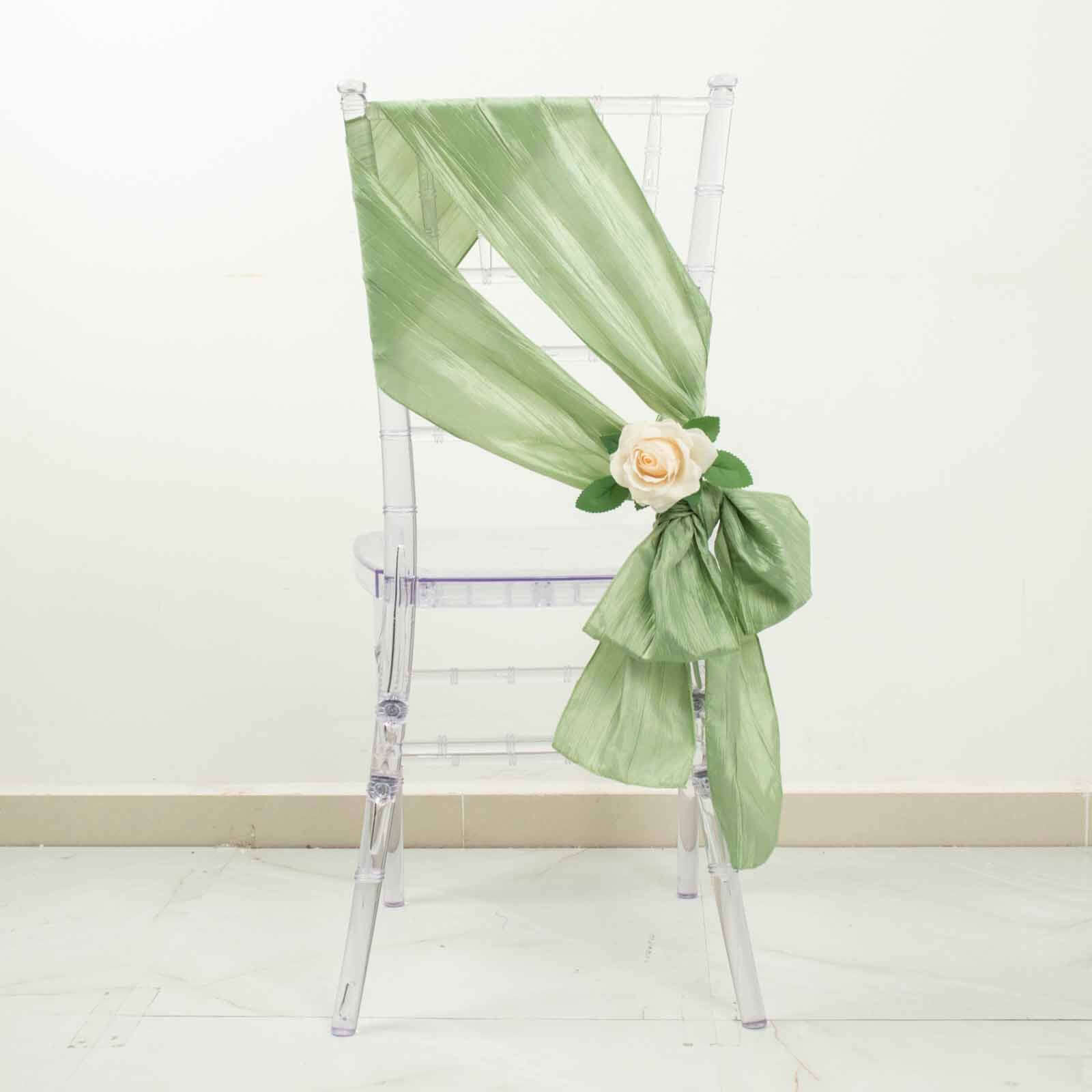 5 Pack Taffeta 6x106 Chair Sashes Sage Green Accordion Crinkle Texture - Stylish Decor for Weddings & Gatherings