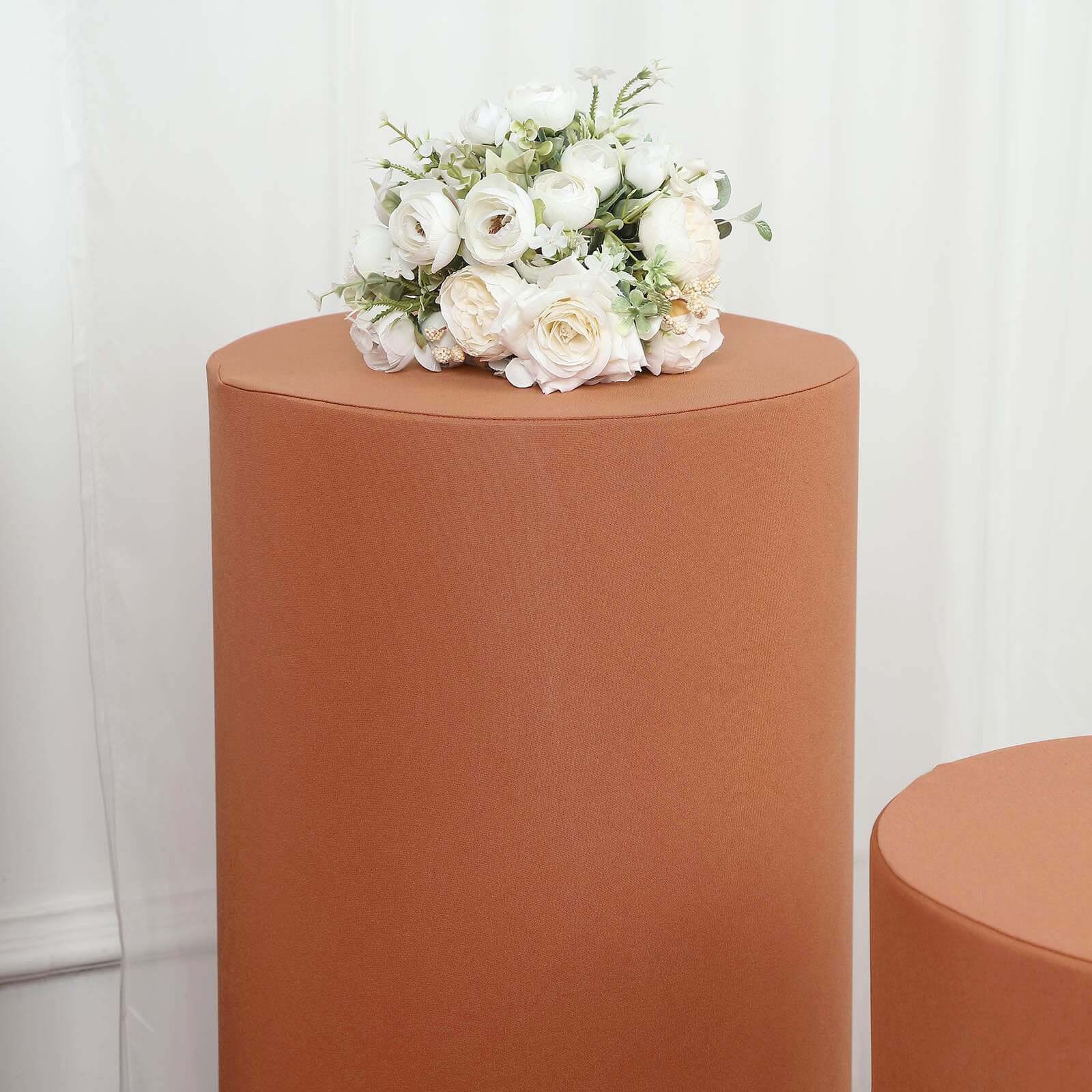 Set of 5 Terracotta (Rust) Spandex Cylinder Pedestal Stand Covers, Stretchable Pillar Prop Covers - 160 GSM