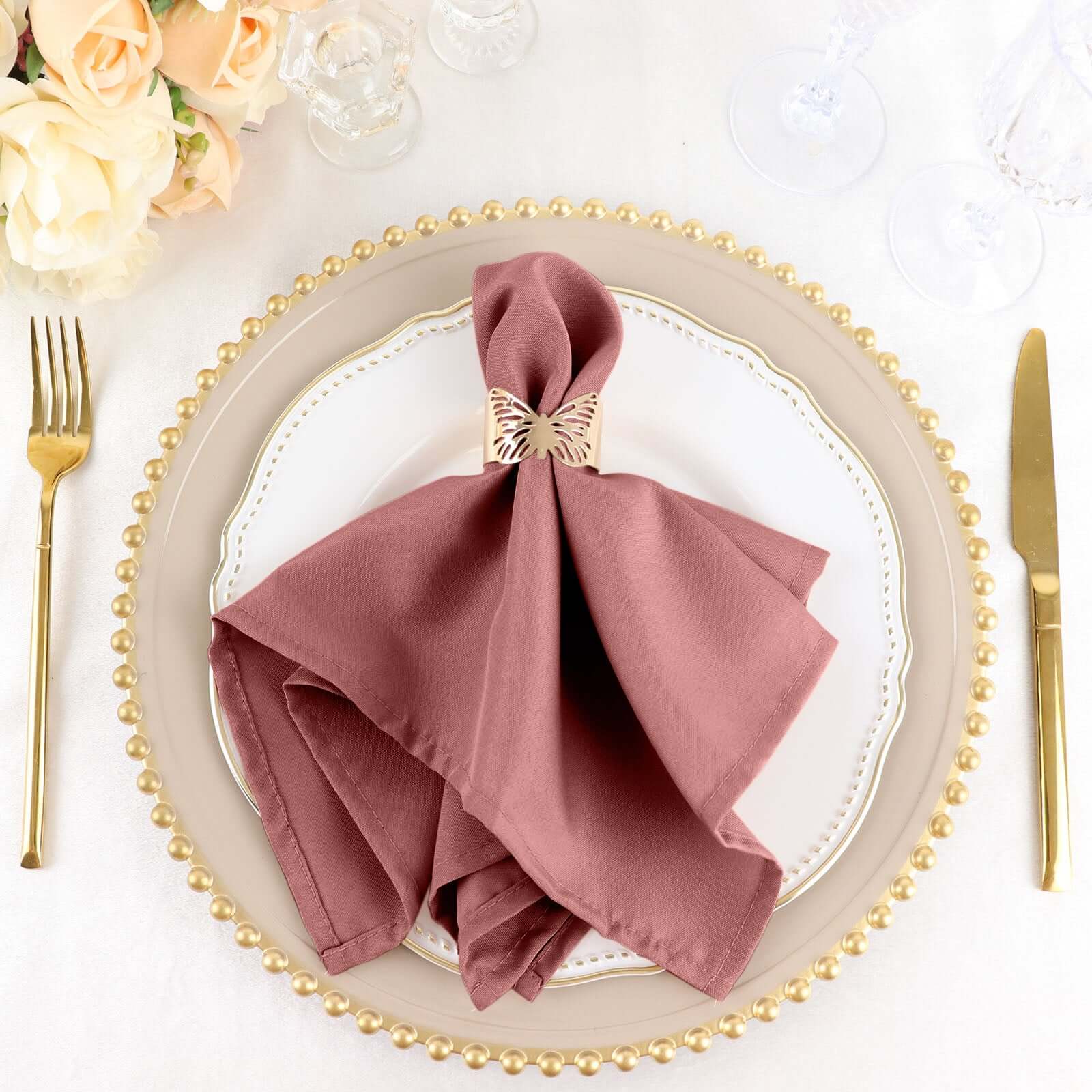 5 Pack Cinnamon Rose Seamless Cloth Dinner Napkins, Wrinkle Resistant Linen 17x17