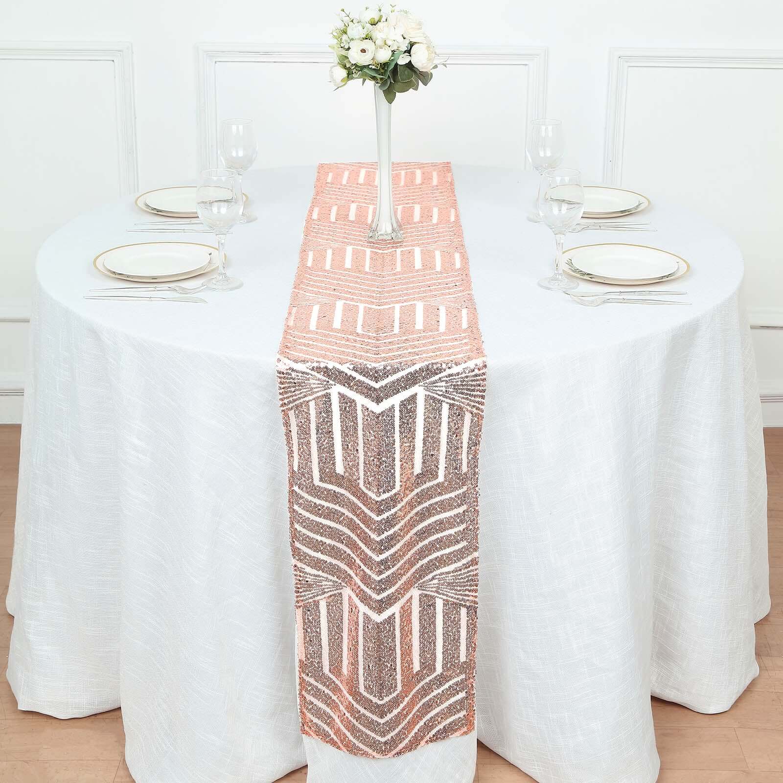 Sequin 12x108 Table Runner Rose Gold - Diamond Glitz Design