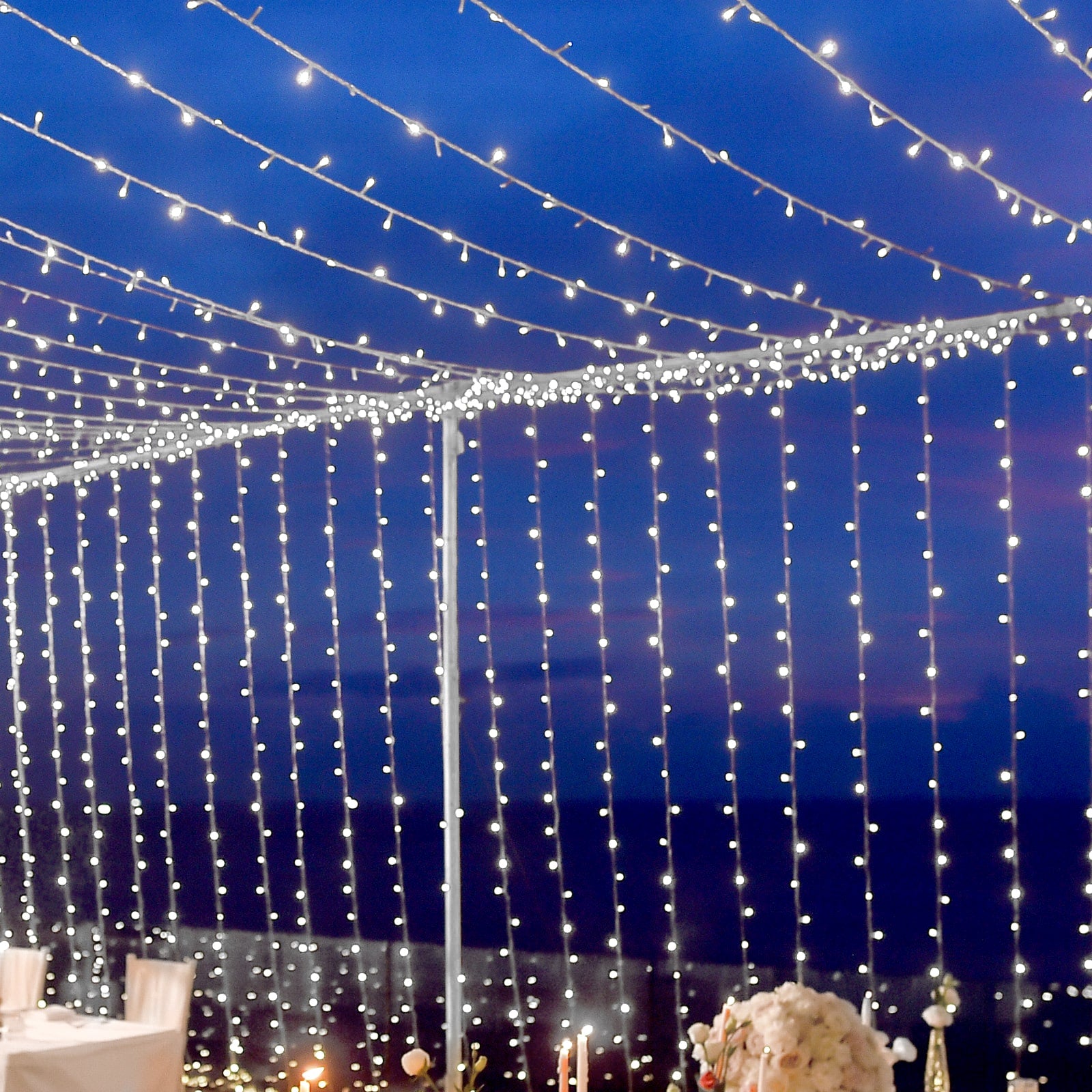 White 600 LED Twinkle Fairy Lights with 8 Modes, Plug In Connectable Curtain String Lights - 10ftx20ft