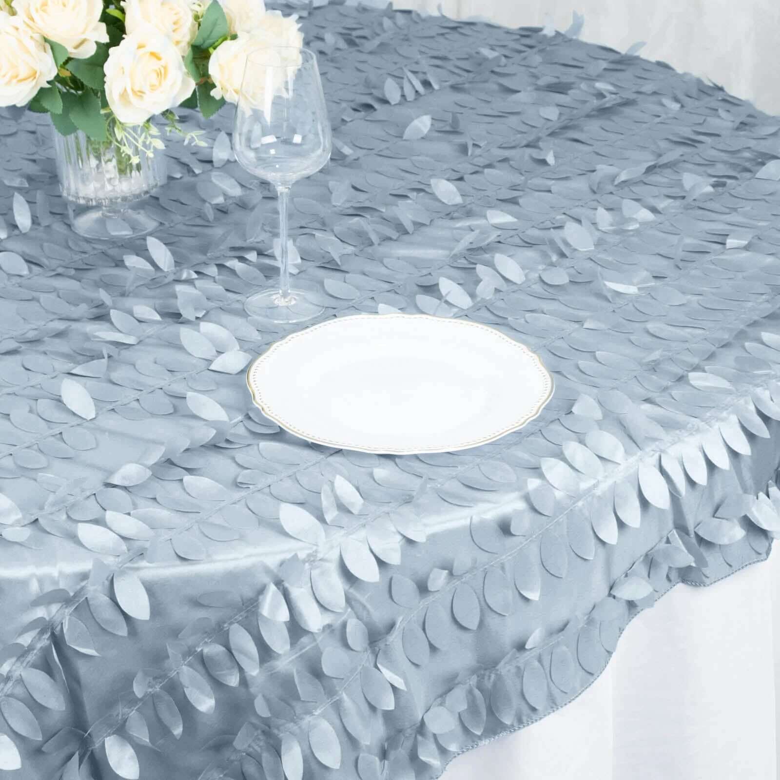 Taffeta 72x72 Table Overlay Square Tablecloth Dusty Blue - 3D Leaf Petal Table Cover