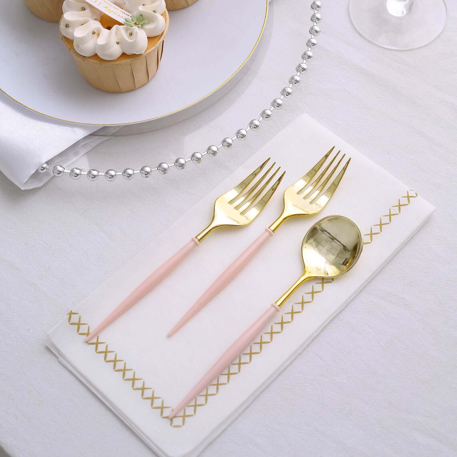 24-Pack Plastic Fork and Spoon Set Gold/Rose Gold - Heavy Duty Disposable Modern Utensils 6