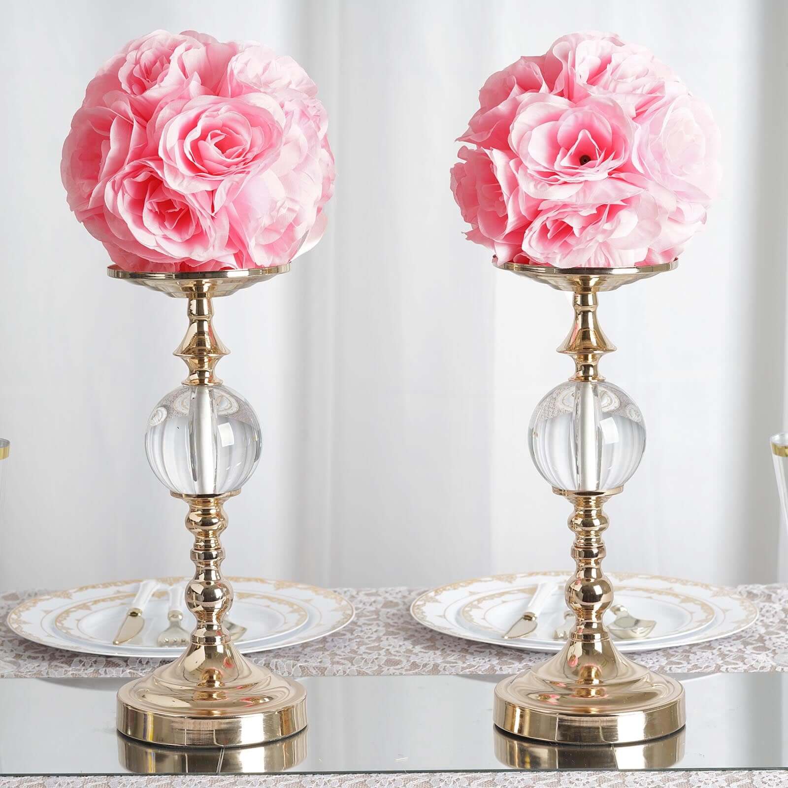 2 Pack 7 Pink Artificial Silk Rose Kissing Ball, Faux Flower Ball