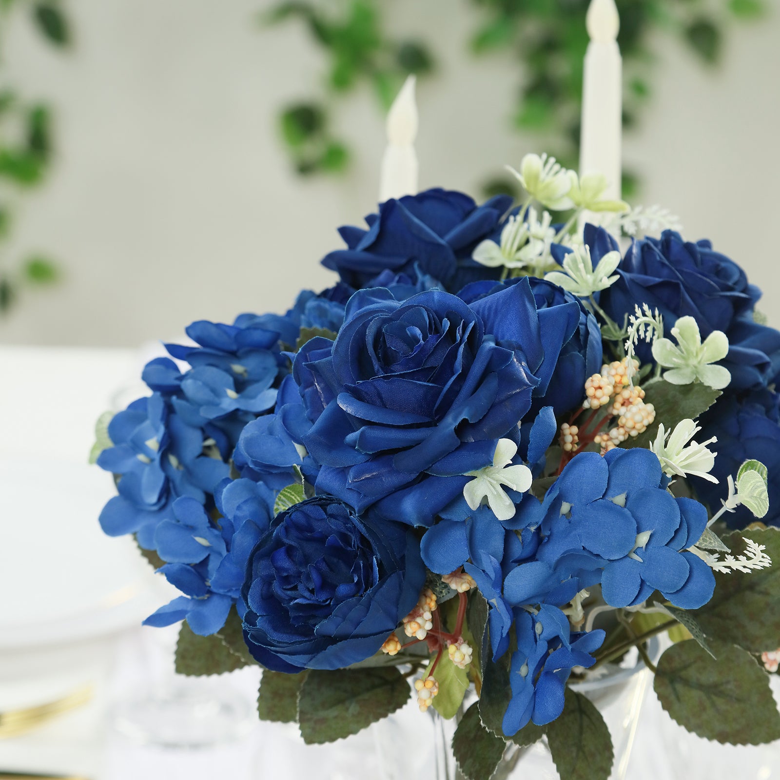 2 Pack Artificial Rose & Peony Floral Arrangements – 12 Navy Blue Silk Bouquets for Weddings & Home Décor