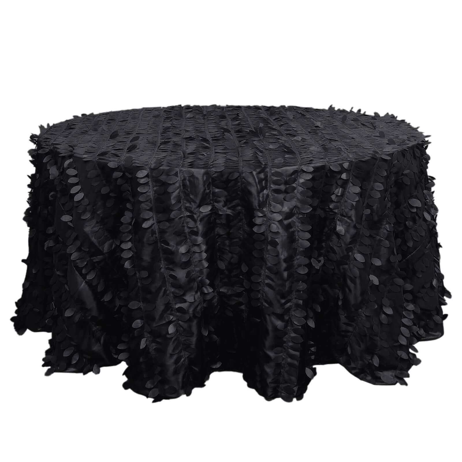 Taffeta 132 Round Tablecloth Black 3D | 3D Leaf Petal Design Seamless Table Cover