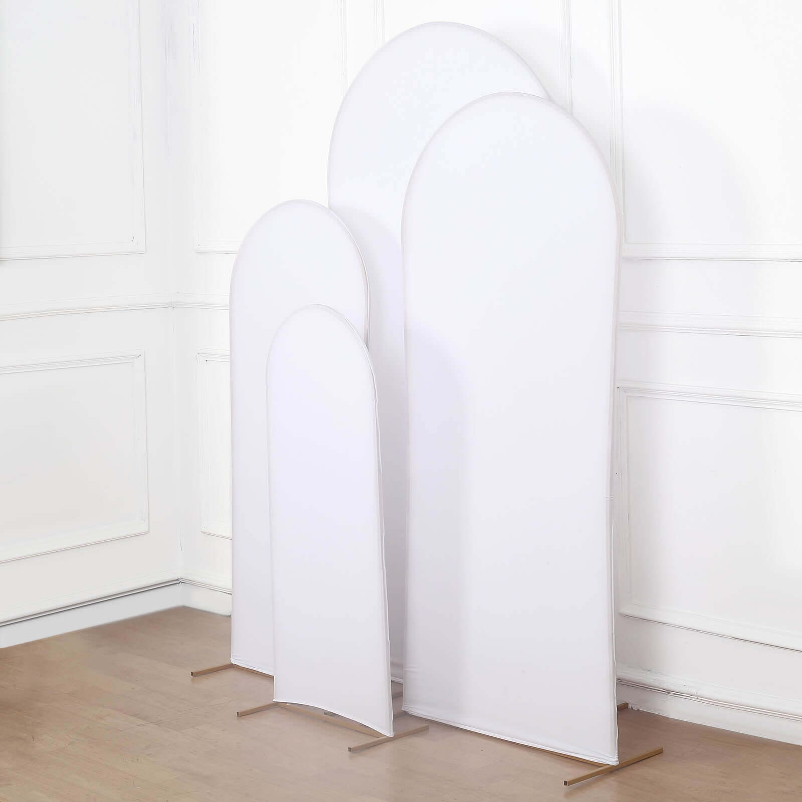 Set of 4 Matte White Spandex Fitted Wedding Arch Covers For Round Top Chiara Backdrop Stands - 4ft,5ft,6ft,7ft