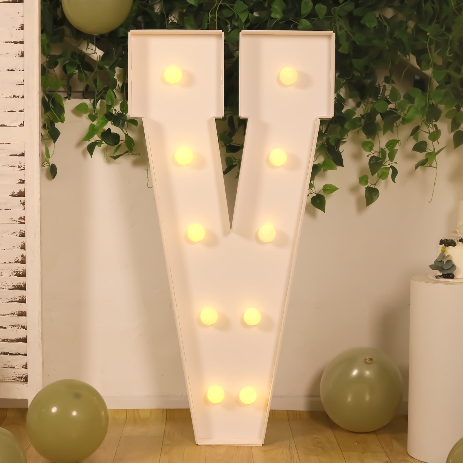 Giant LED Marquee Light Up Letter V, White 4ft Pre-Cut Foam Board with 10 Warm White Battery Operated LEDs, Glue Gun and Sticks