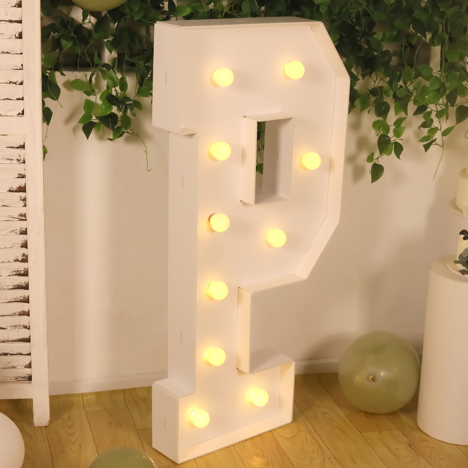 Giant LED Marquee Light Up Letter P, White 4ft Pre-Cut Foam Board with 10 Warm White Battery Operated LEDs, Glue Gun and Sticks