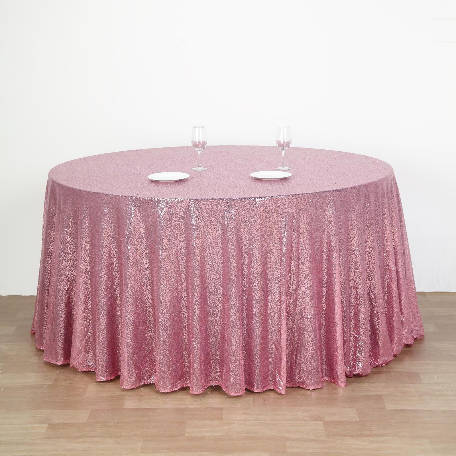 132 Pink Seamless Sequin Round Tablecloth, Sparkly Tablecloth