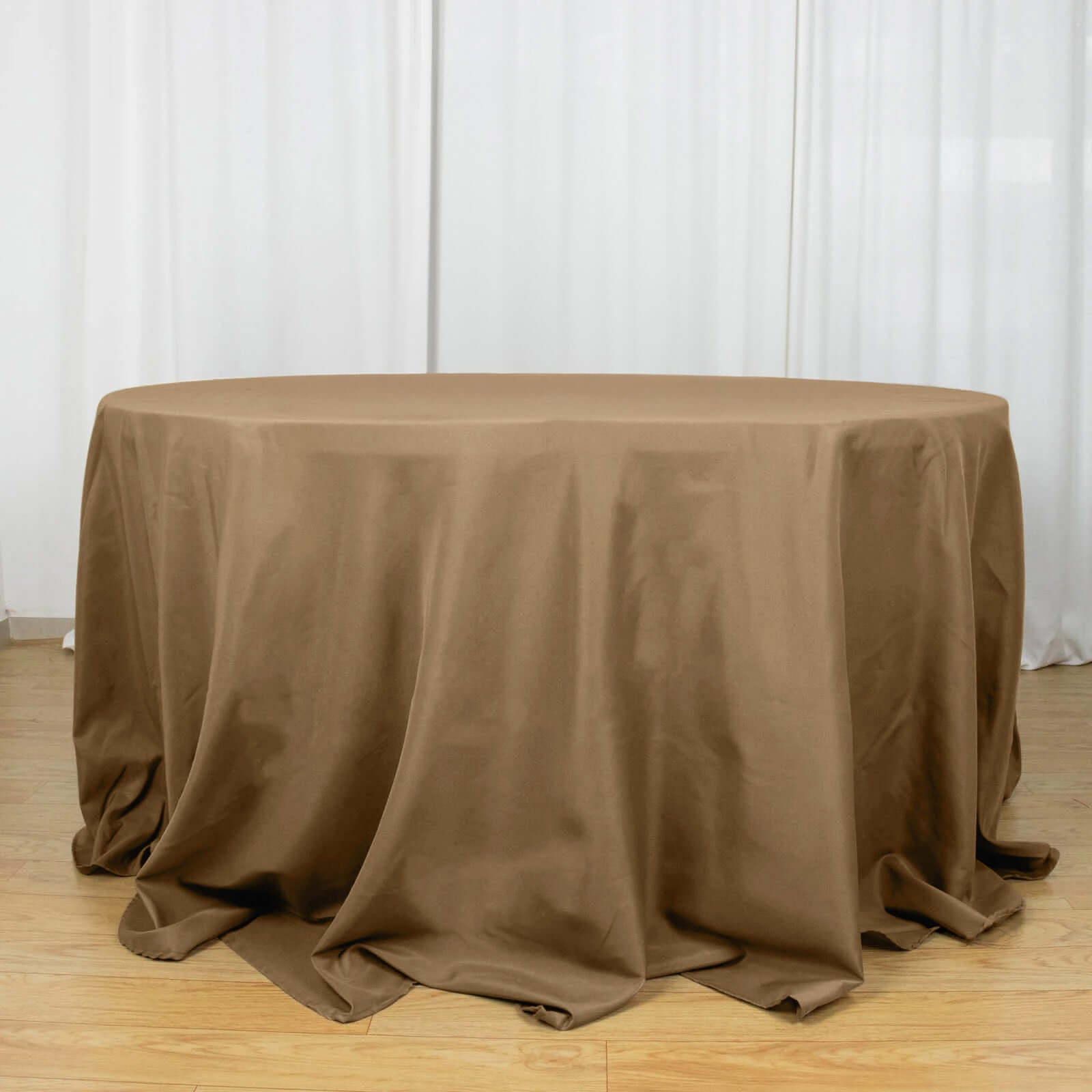 Polyester 132 Round Tablecloth Taupe - Seamless Chic Table Cover