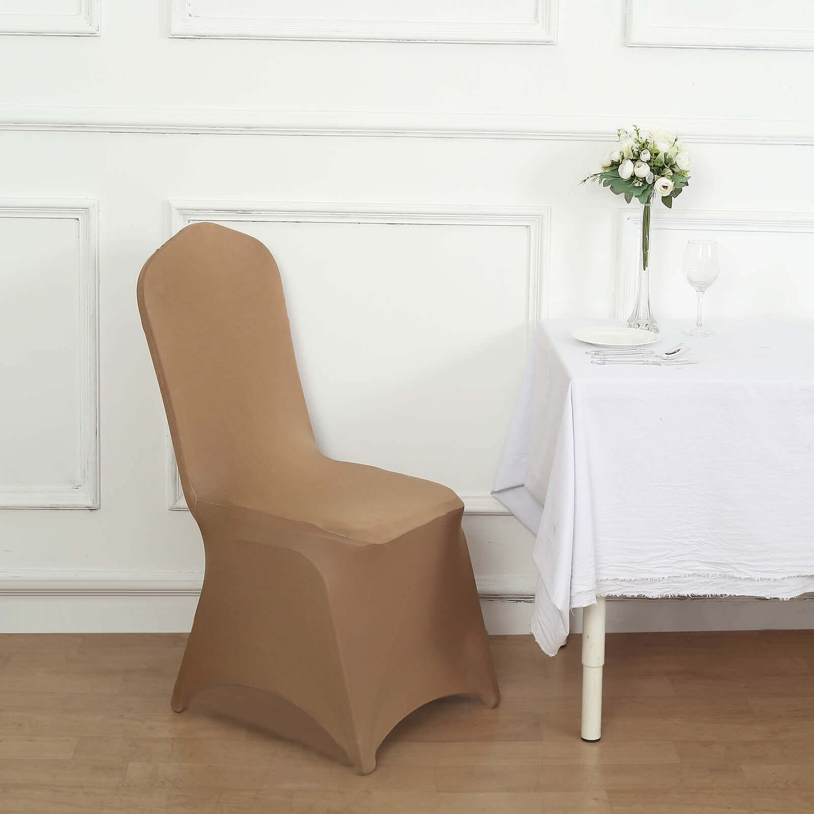 Spandex Chair Cover for Banquet Chairs Taupe - Stretch 160GSM Fabric with Slip-On Slipcover