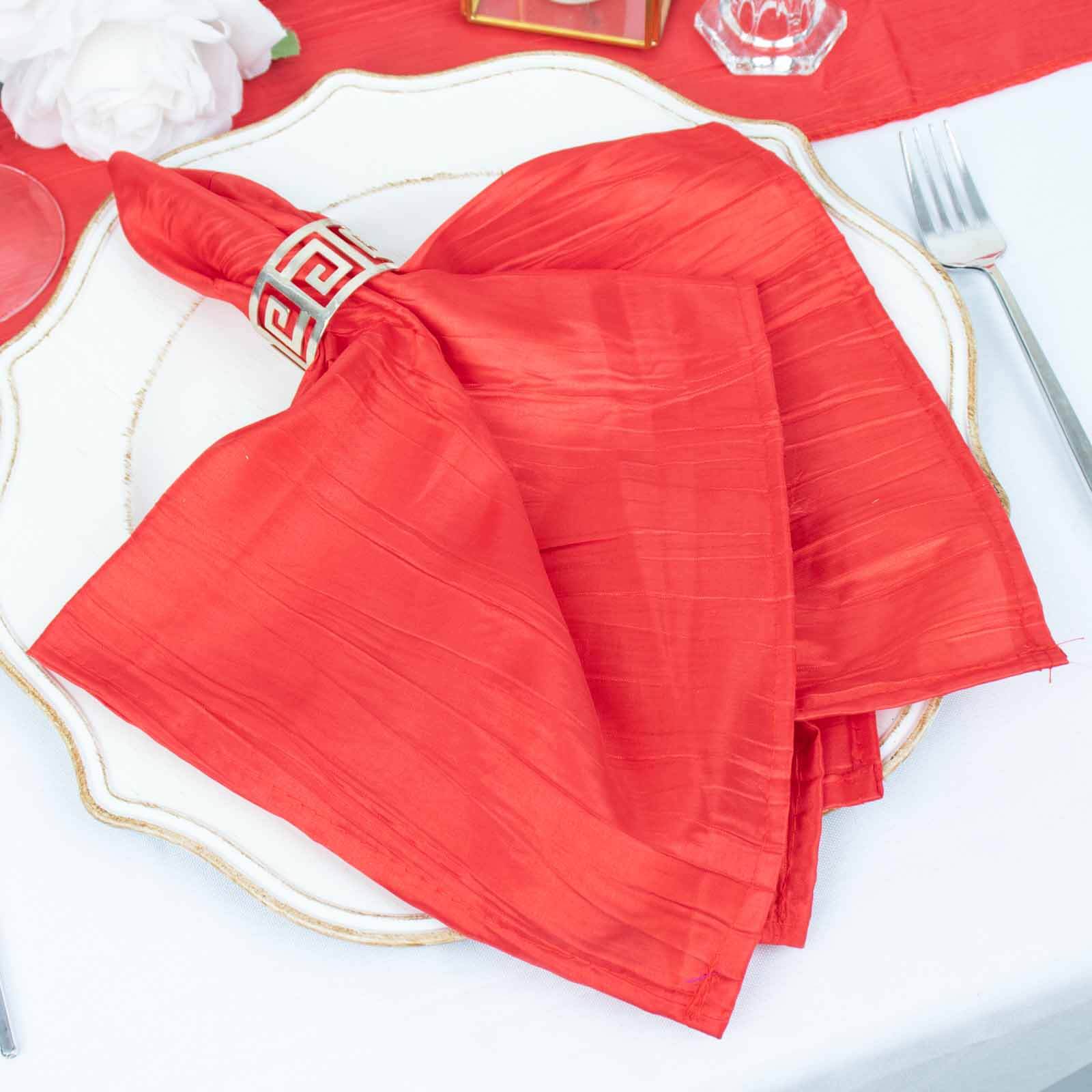 5 Pack Taffeta 20x20 Napkins Red - Accordion Crinkle Dinner Napkins