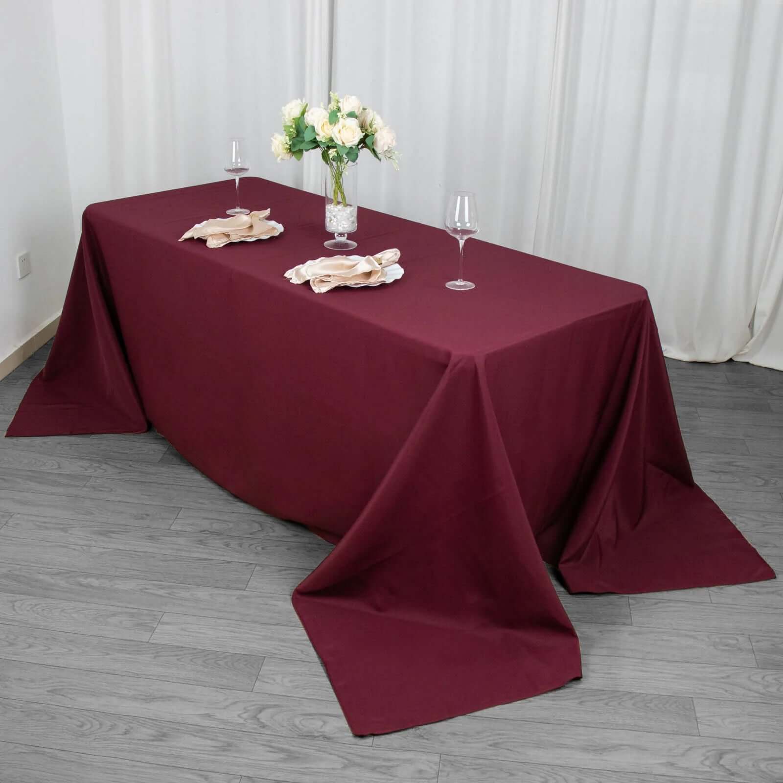 Premium Polyester 90x132 Rectangle Tablecloth Burgundy - Seamless 220GSM Stain-Resistant Table Cover