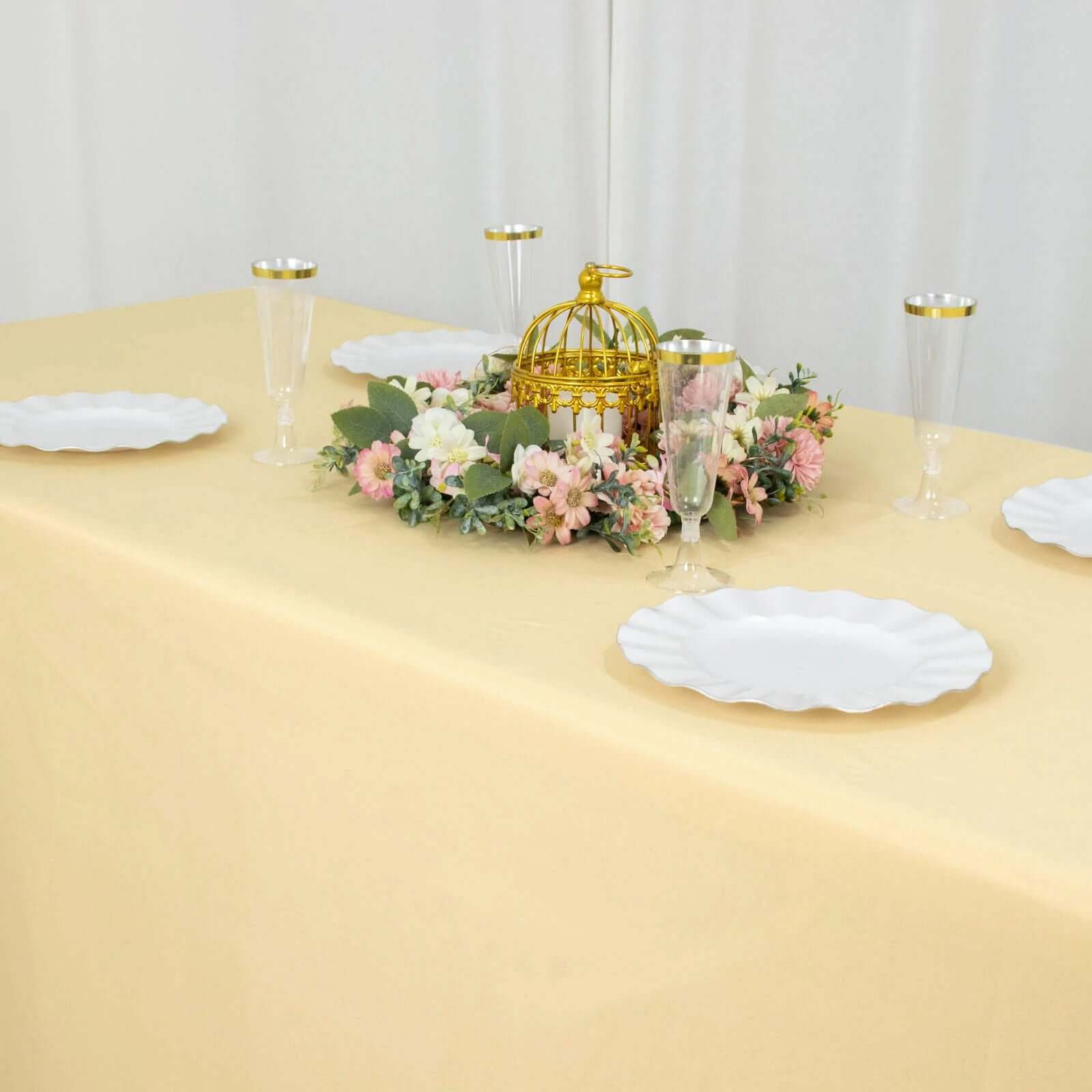 Premium Polyester 90x132 Rectangle Tablecloth Champagne - Seamless 220GSM Stain-Resistant Table Cover