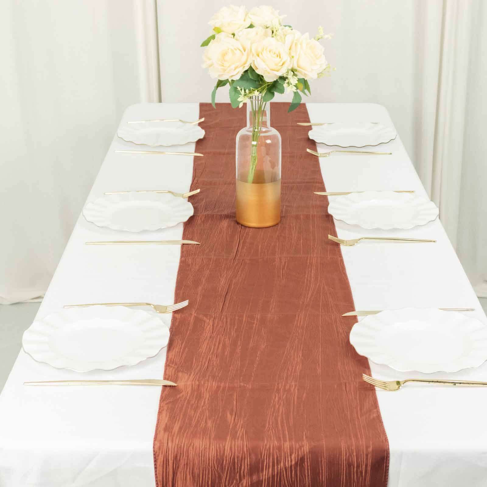 Taffeta 12x108 Table Runner Terracotta (Rust) - Accordion Crinkle Design