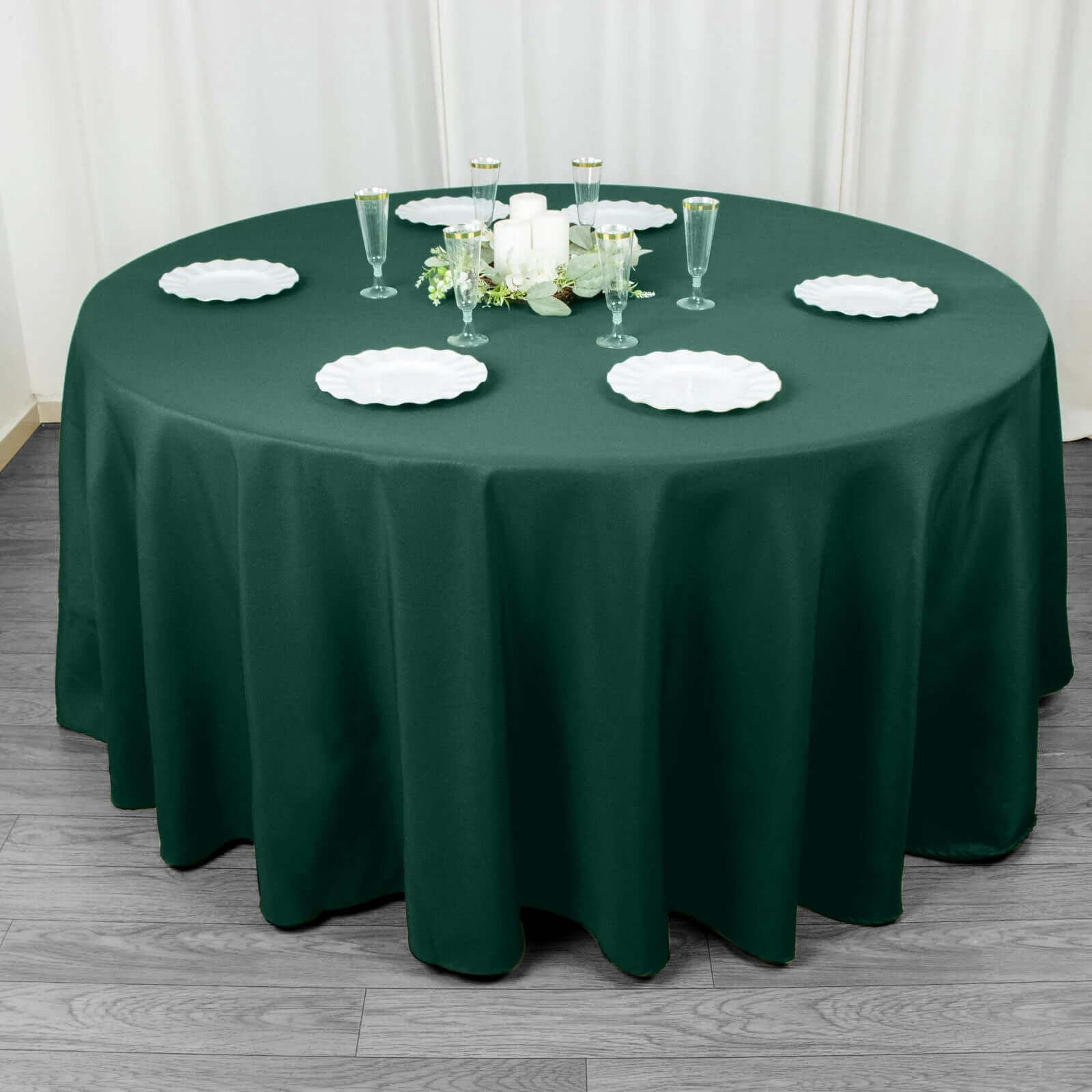 Premium Polyester 120 Round Tablecloth Hunter Emerald Green - Seamless 220GSM Wrinkle-Resistant Table Cover