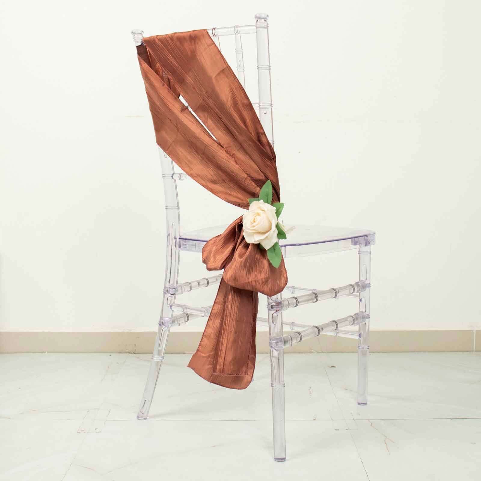 5 Pack Taffeta 6x106 Chair Sashes Terracotta (Rust) Accordion Crinkle Texture - Stylish Decor for Weddings & Gatherings