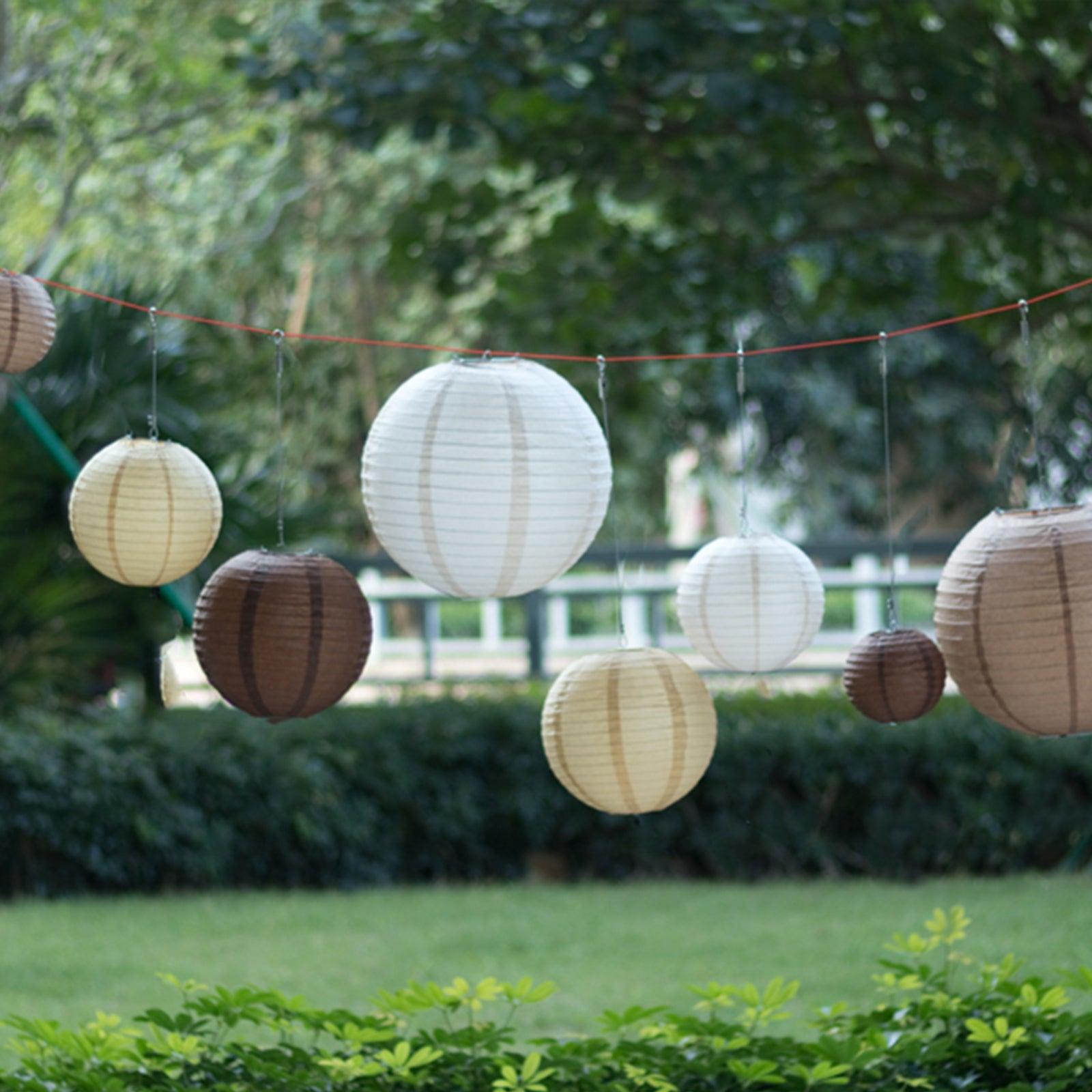 Set of 8 Natural Brown Hanging Paper Lanterns Assorted Sizes, Decorative Round Chinese Sky Lanterns - 6,8,10,14