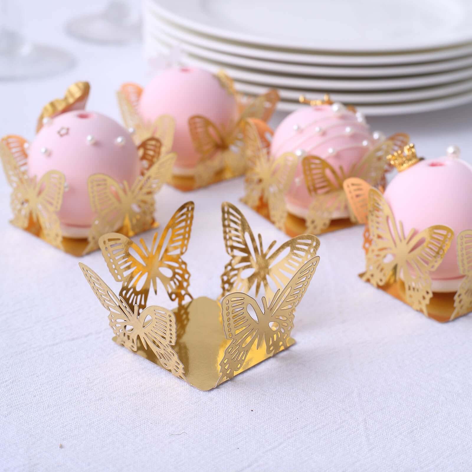 50-Pack Mini Paper Truffle Cup Liners Butterfly Square Design Metallic Gold - 225GSM Cupcake Tray Wrappers 4