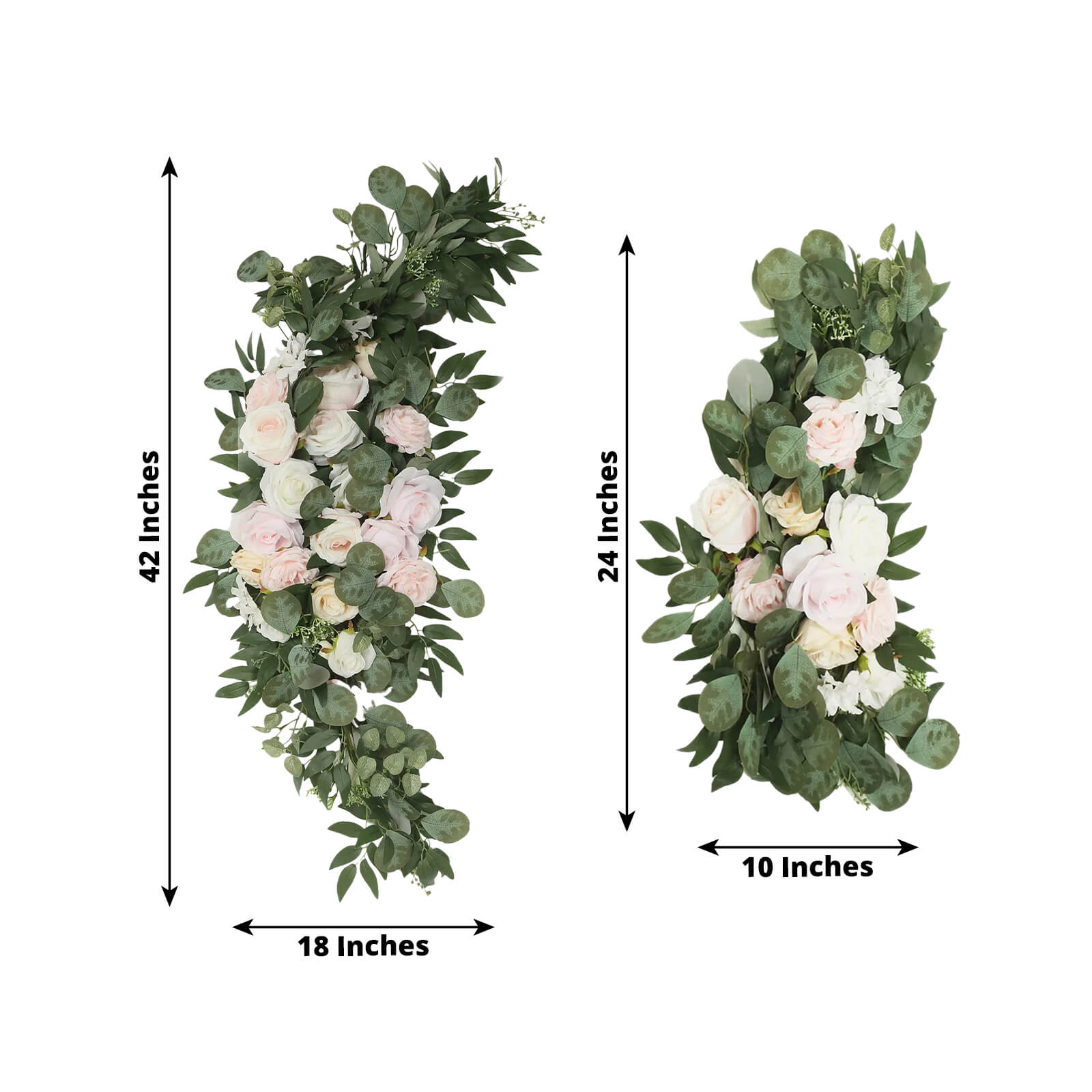 Set of 2 Silk Rose Floral Swag Wedding Arch Flowers in Cream Blush with Eucalyptus Leaves, Large Artificial Flower Arrangement Garlands - 24,42