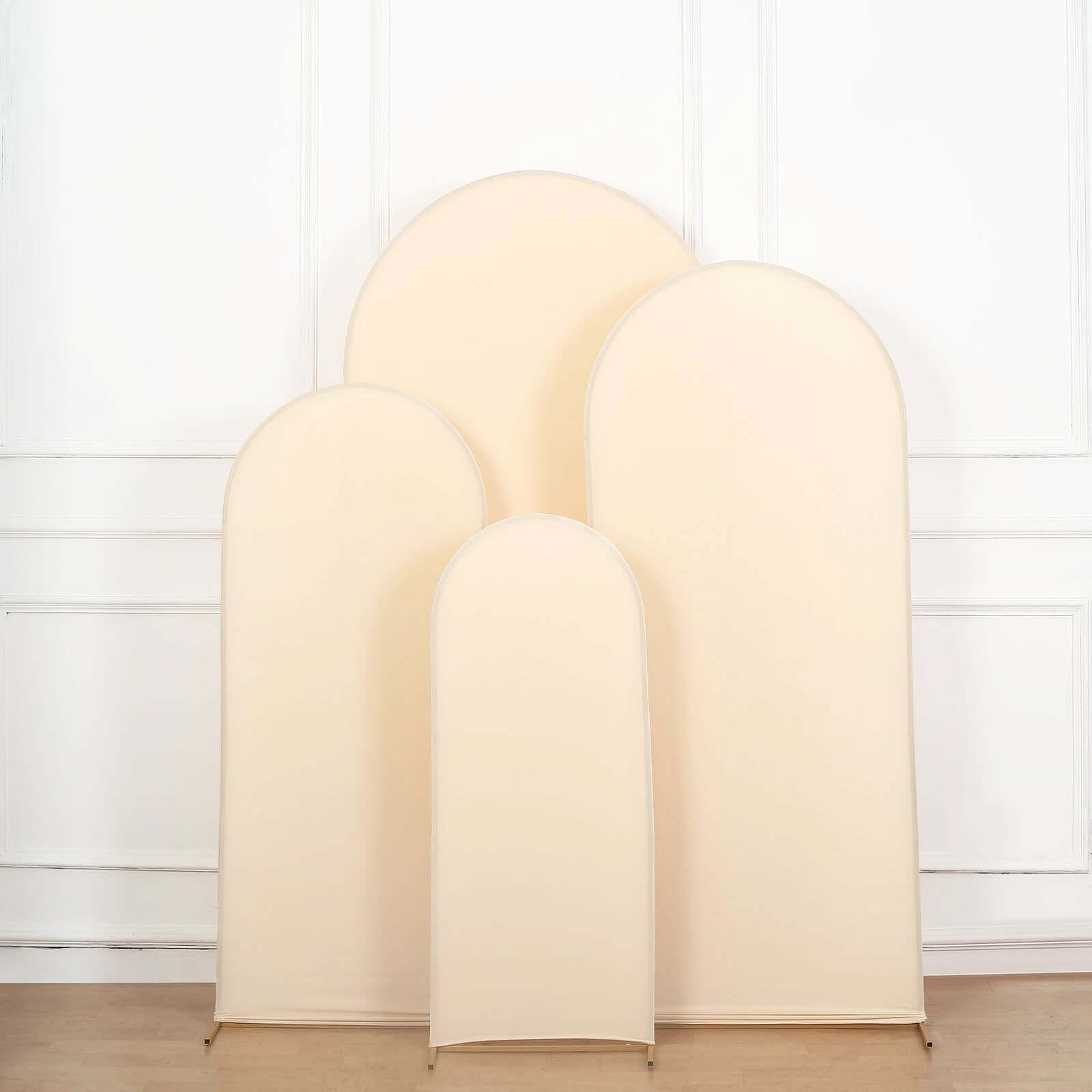 Set of 4 Matte Beige Spandex Fitted Wedding Arch Covers For Round Top Chiara Backdrop Stands - 4ft,5ft,6ft,7ft