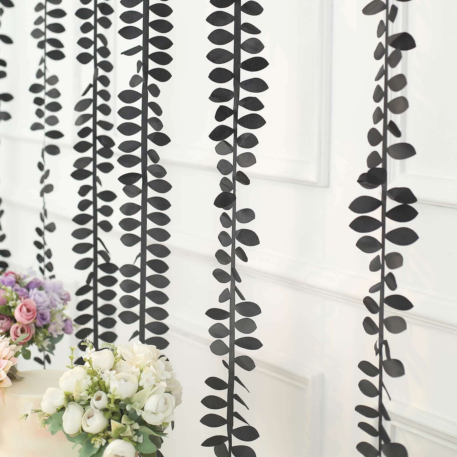 Taffeta Ribbon Sash with 4 Leaf Petal Design Black 50ft - Sophisticated Artificial Fabric Garland for Events