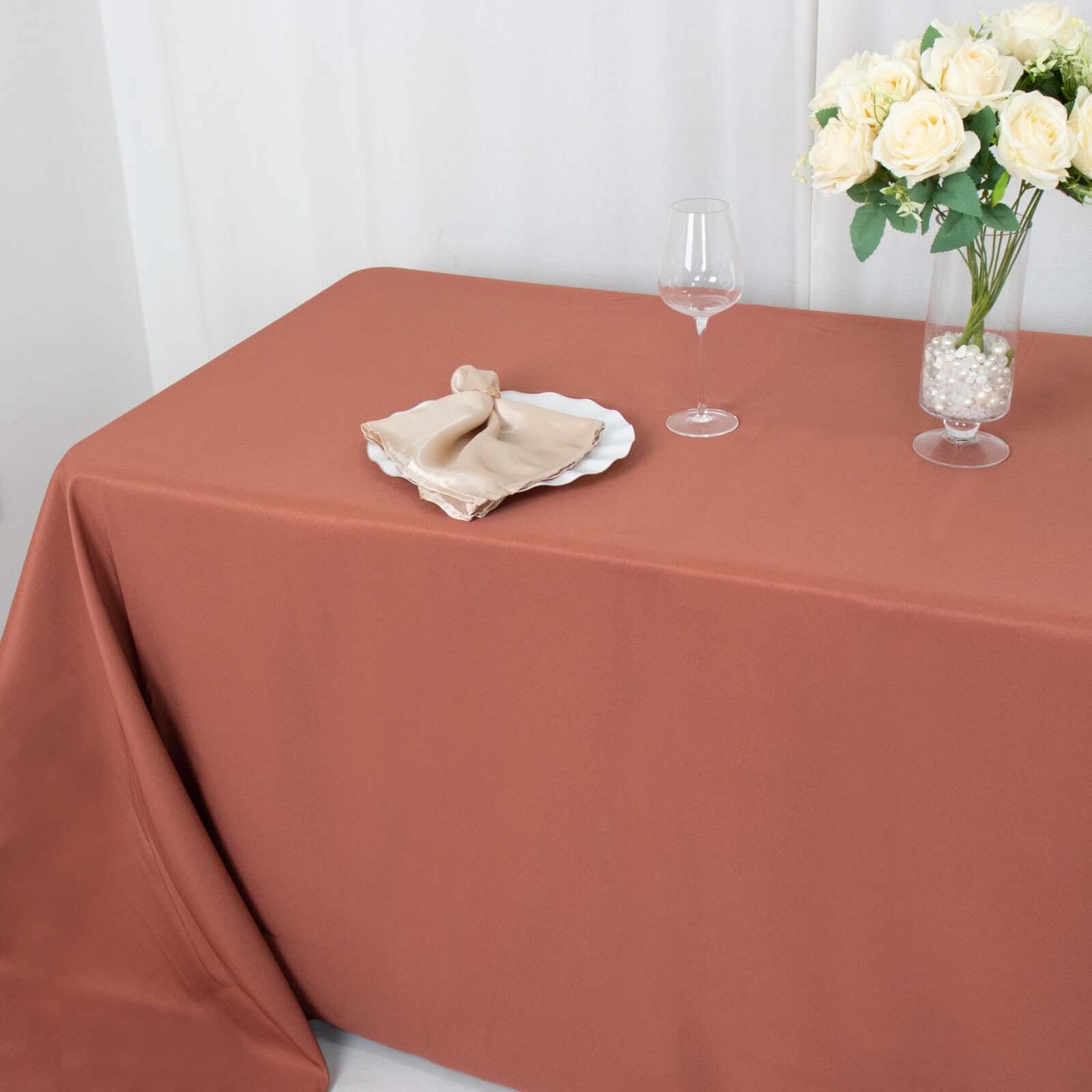 Premium Polyester 90x156 Rectangle Tablecloth Terracotta (Rust) - Seamless 220GSM Stain-Resistant Table Cover