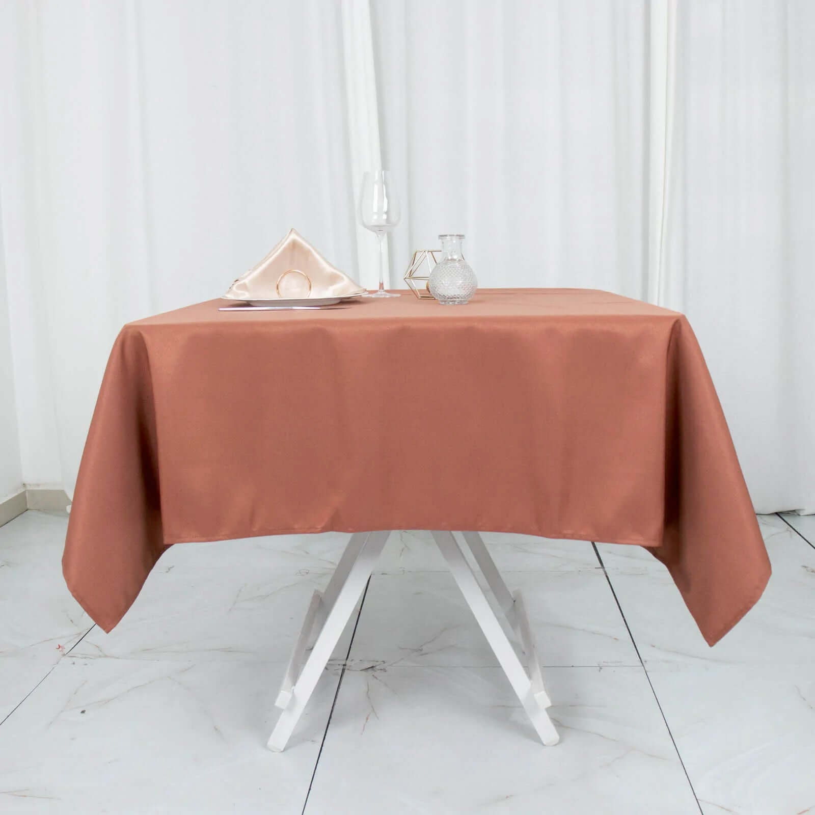 Premium Polyester 54x54 Square Tablecloth Terracotta (Rust) - Stain and Wrinkle-Resistant 220GSM Table Cover