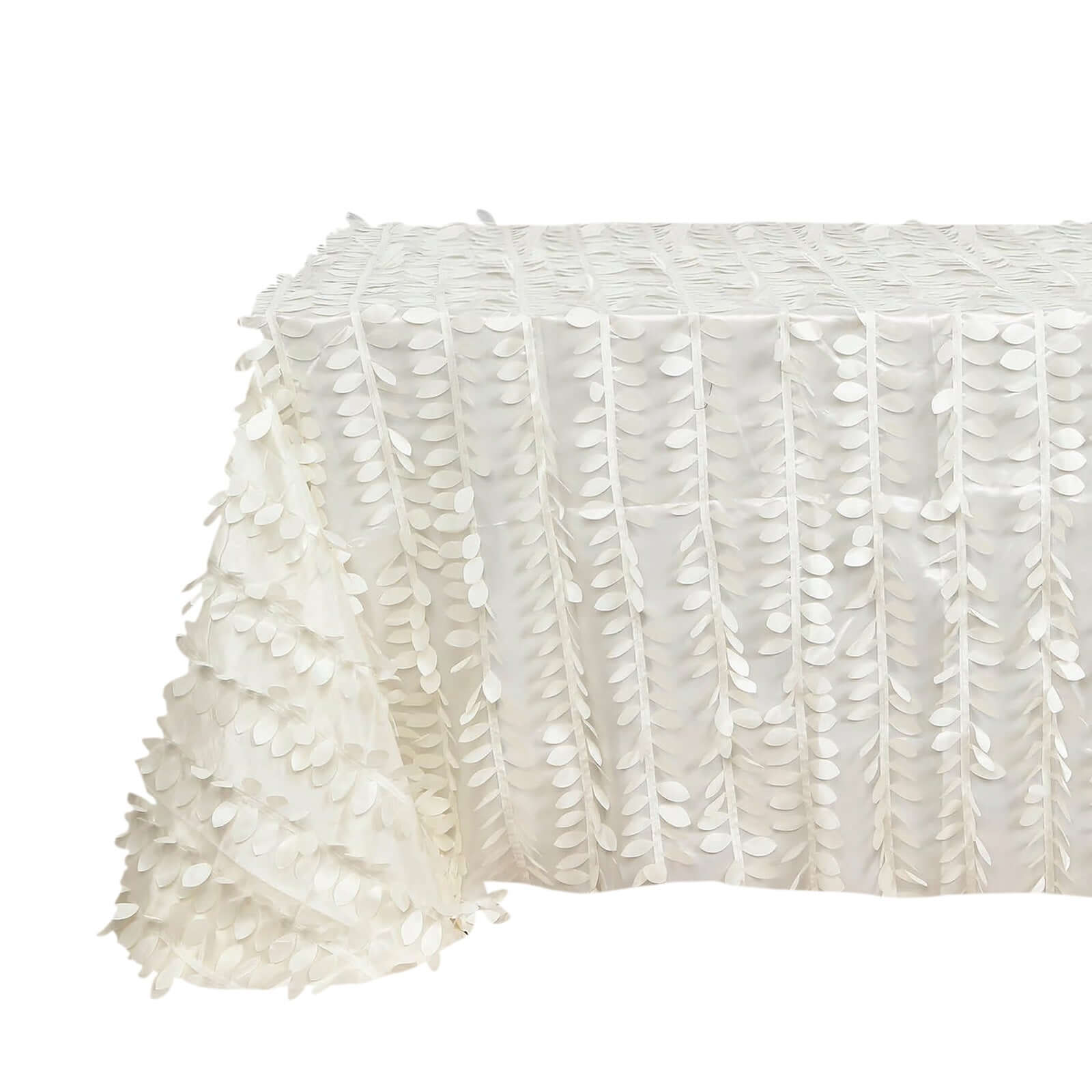 Taffeta 90x156 Rectangle Tablecloth Ivory | 3D Leaf Petal Design Seamless Table Cover
